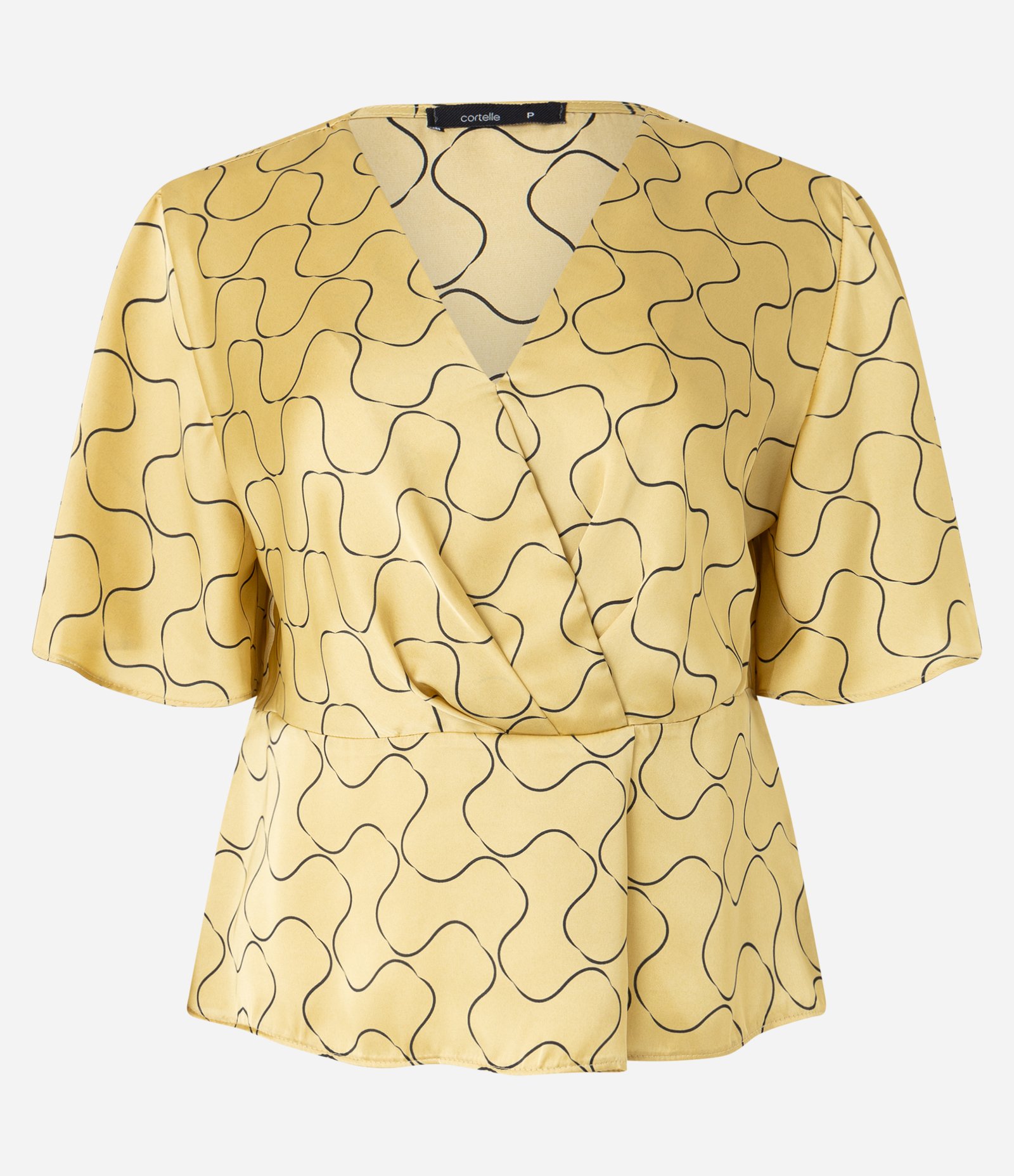 Blusa Acetinada com Decote V Transpassado e Estampa Geométrico Amarelo 5
