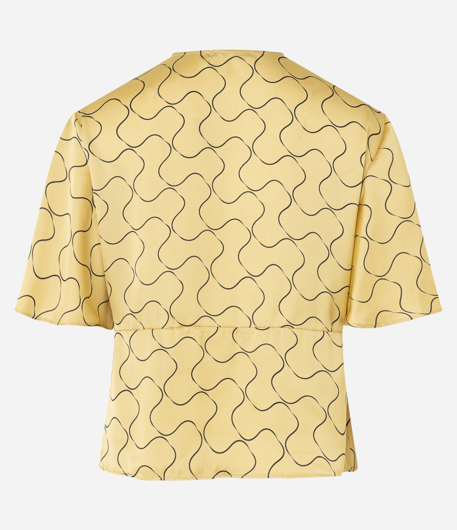 Blusa Acetinada com Decote V Transpassado e Estampa Geométrico Amarelo 6