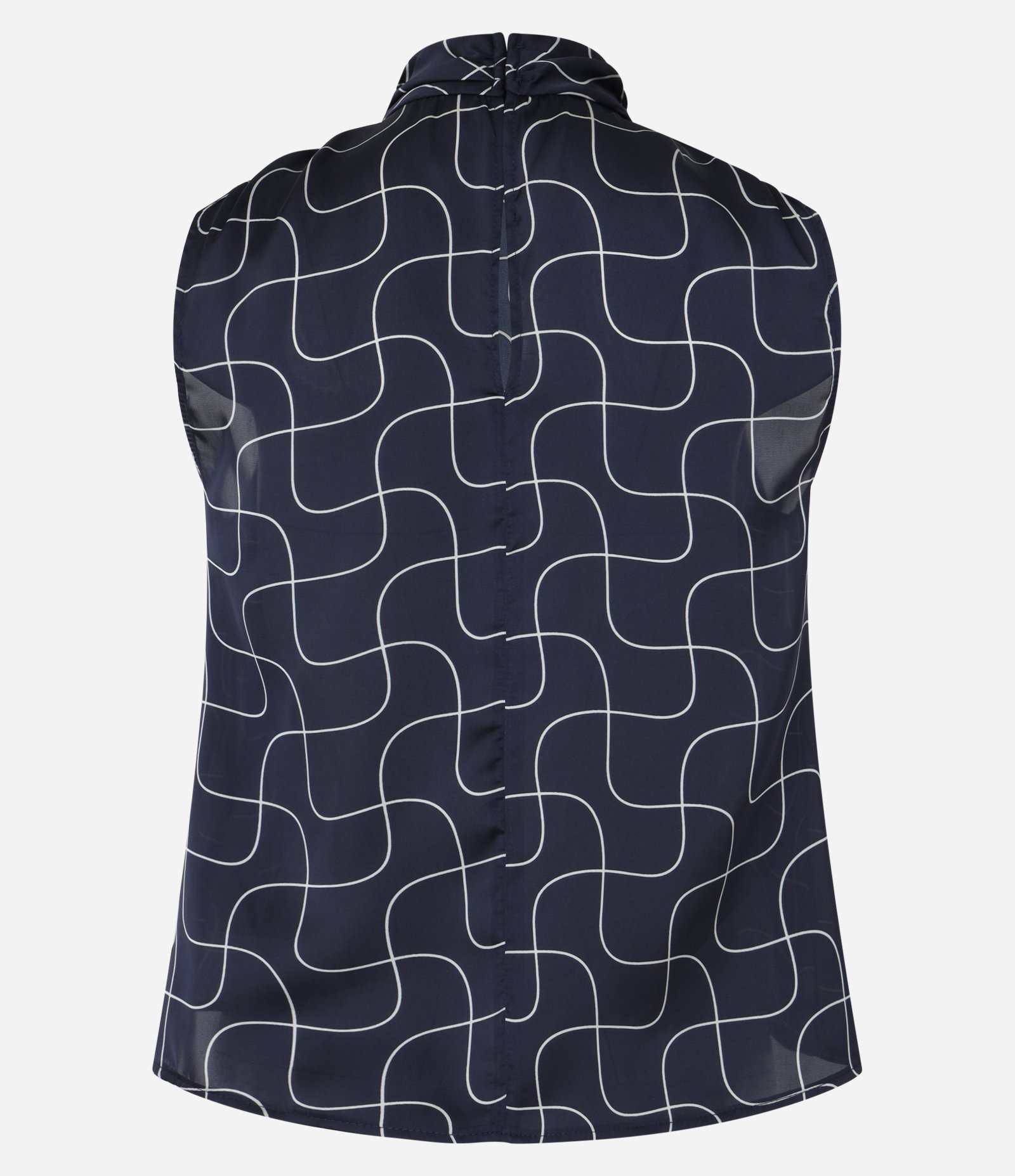 Blusa Acetinada Gola Alta com Detalhe Drapeado e Estampa Geométrica Azul 6