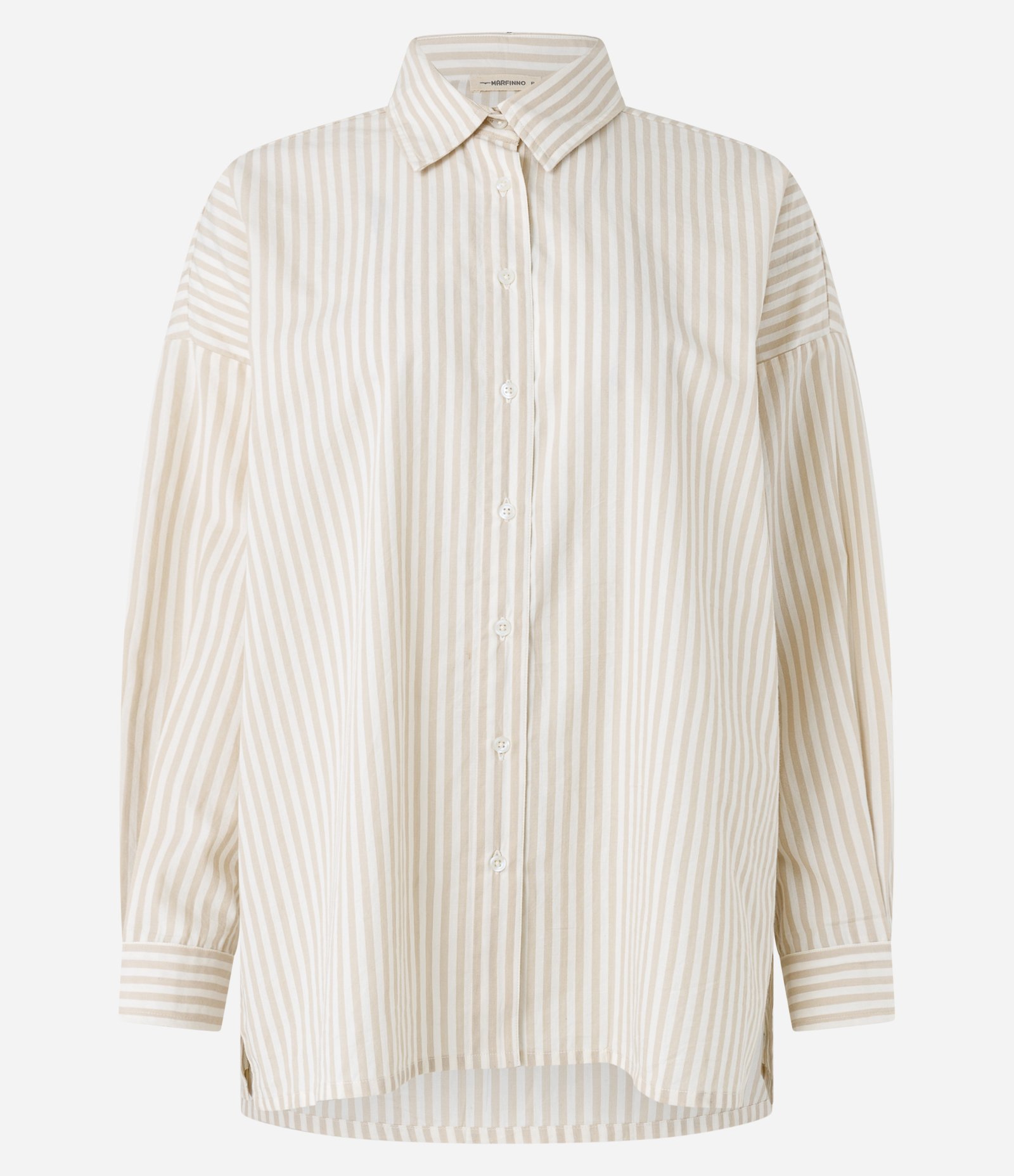 Camisa Manga Longa Listrada em Tricoline Bege 5