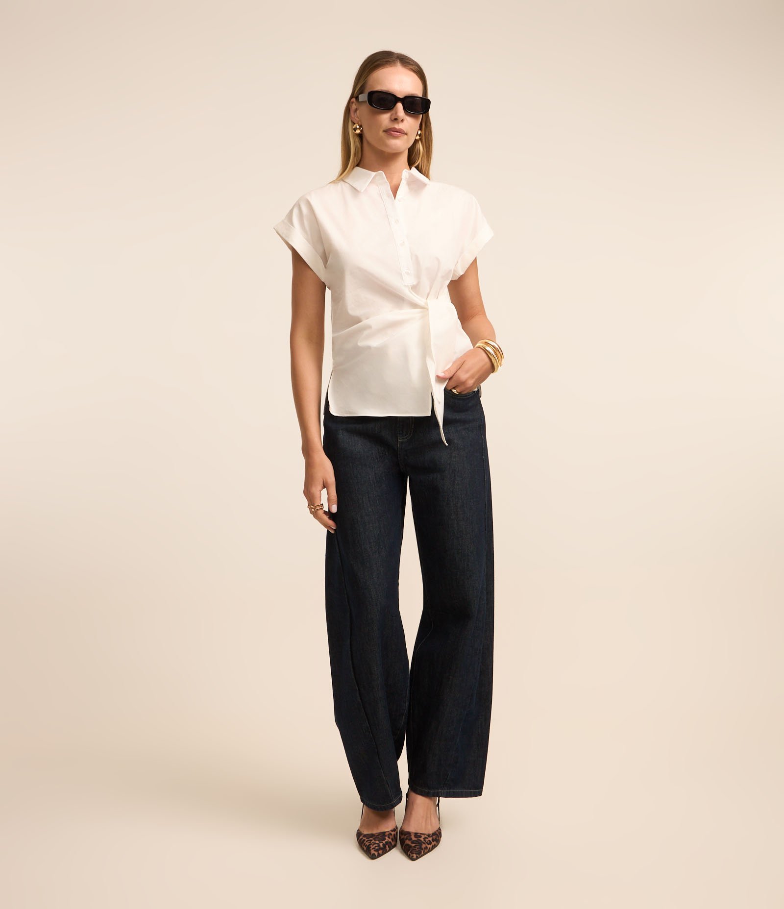 Camisa em Tricoline com Laço para Amarração Branco 2