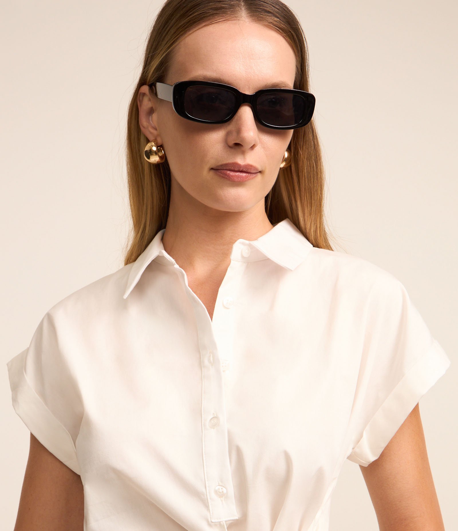 Camisa em Tricoline com Laço para Amarração Branco 4