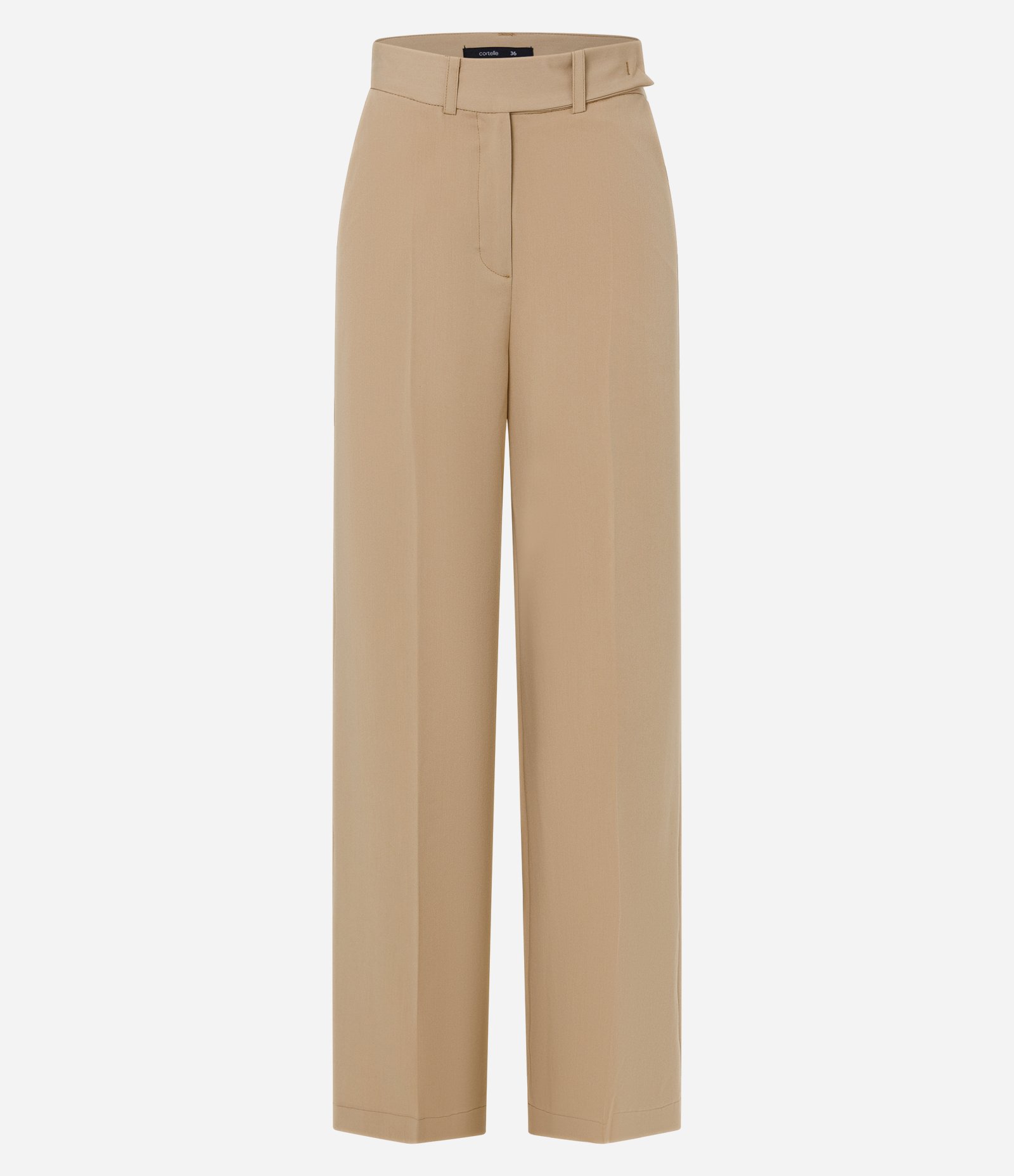 Calça Pantalona Alfaiatada com Passantes e Frisos Bege 5