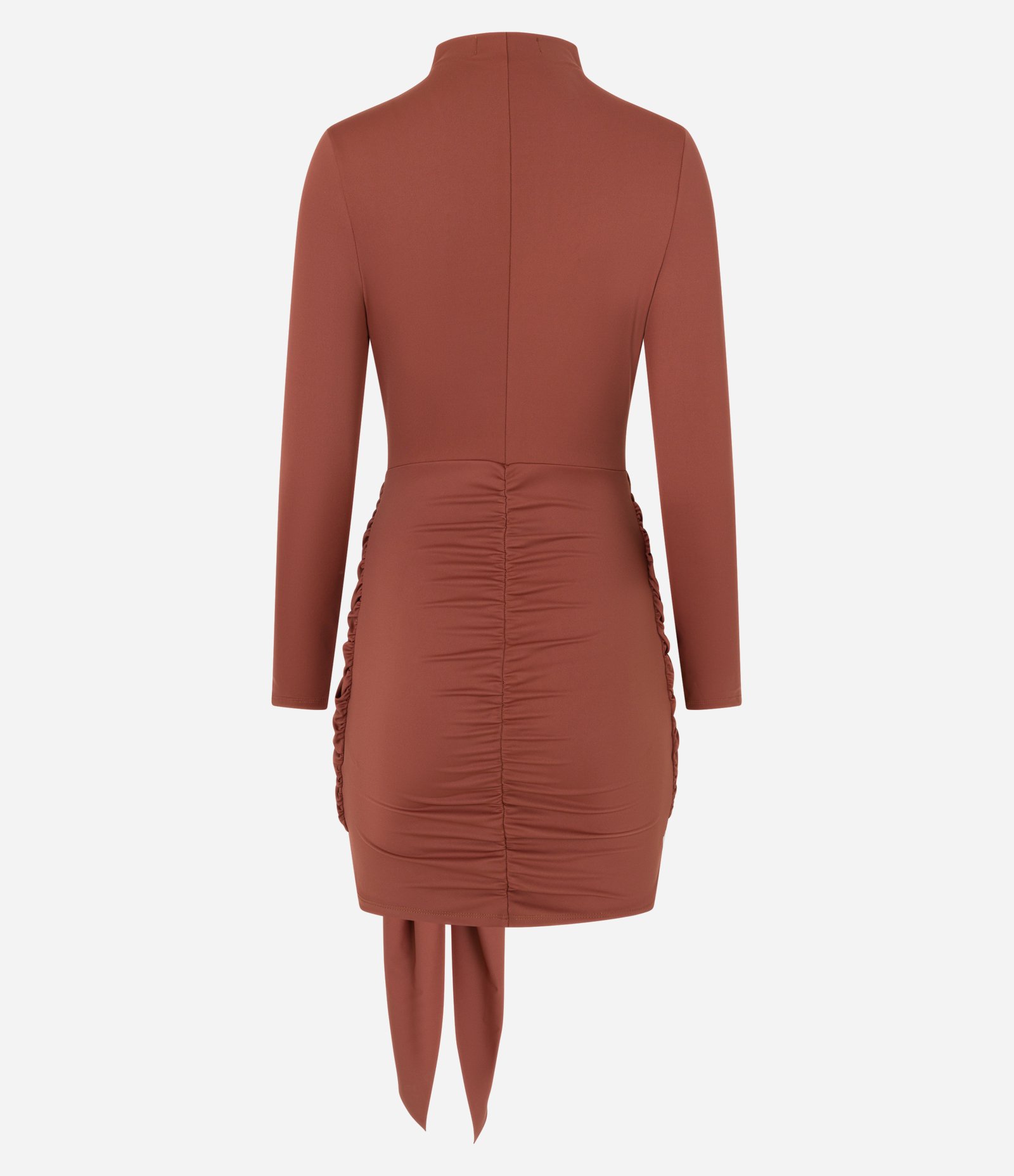 Vestido Curto em Poliamida com Amarração Frontal Marrom 6