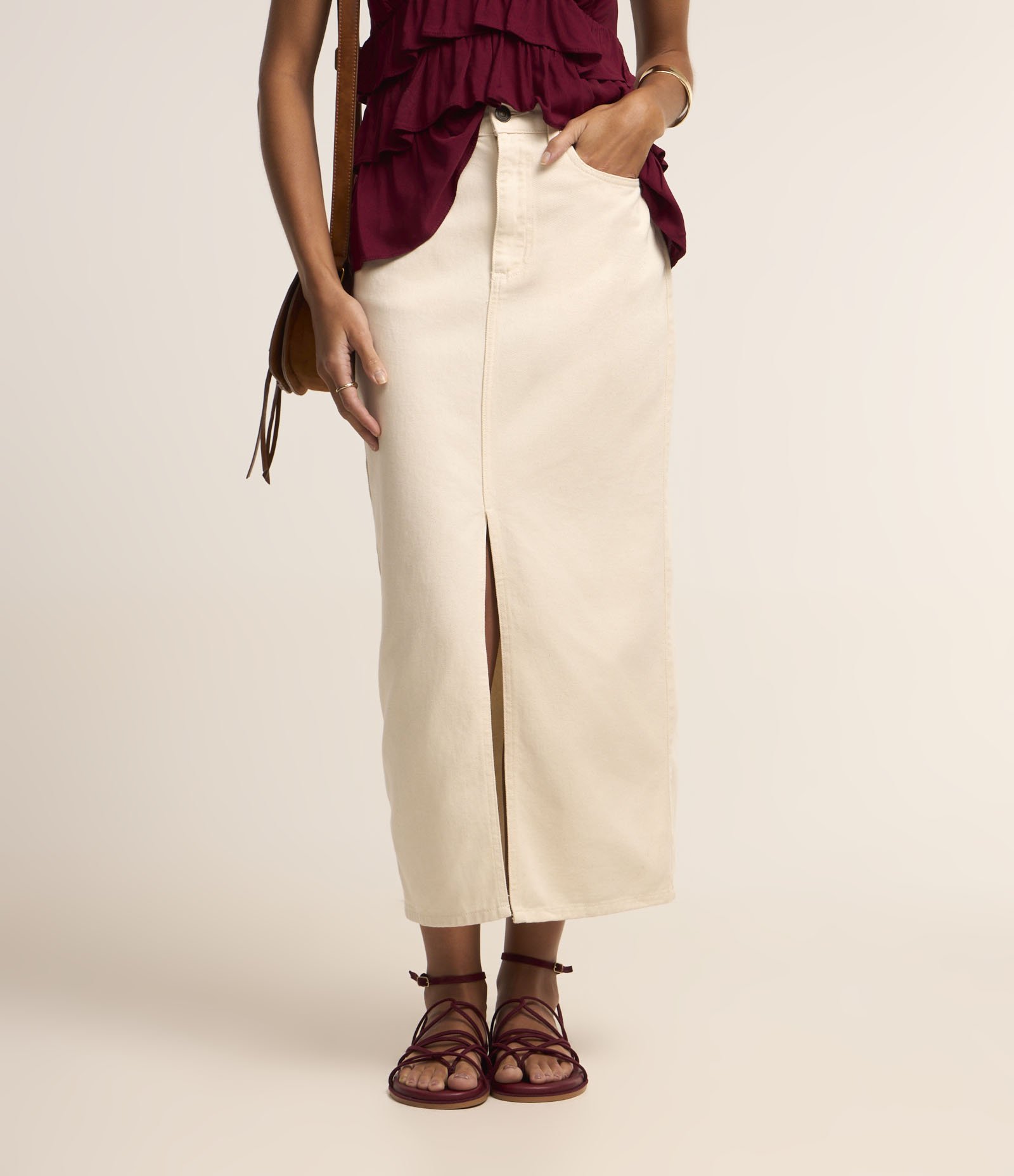 Saia New Midi em Sarja com Fenda Off White 3