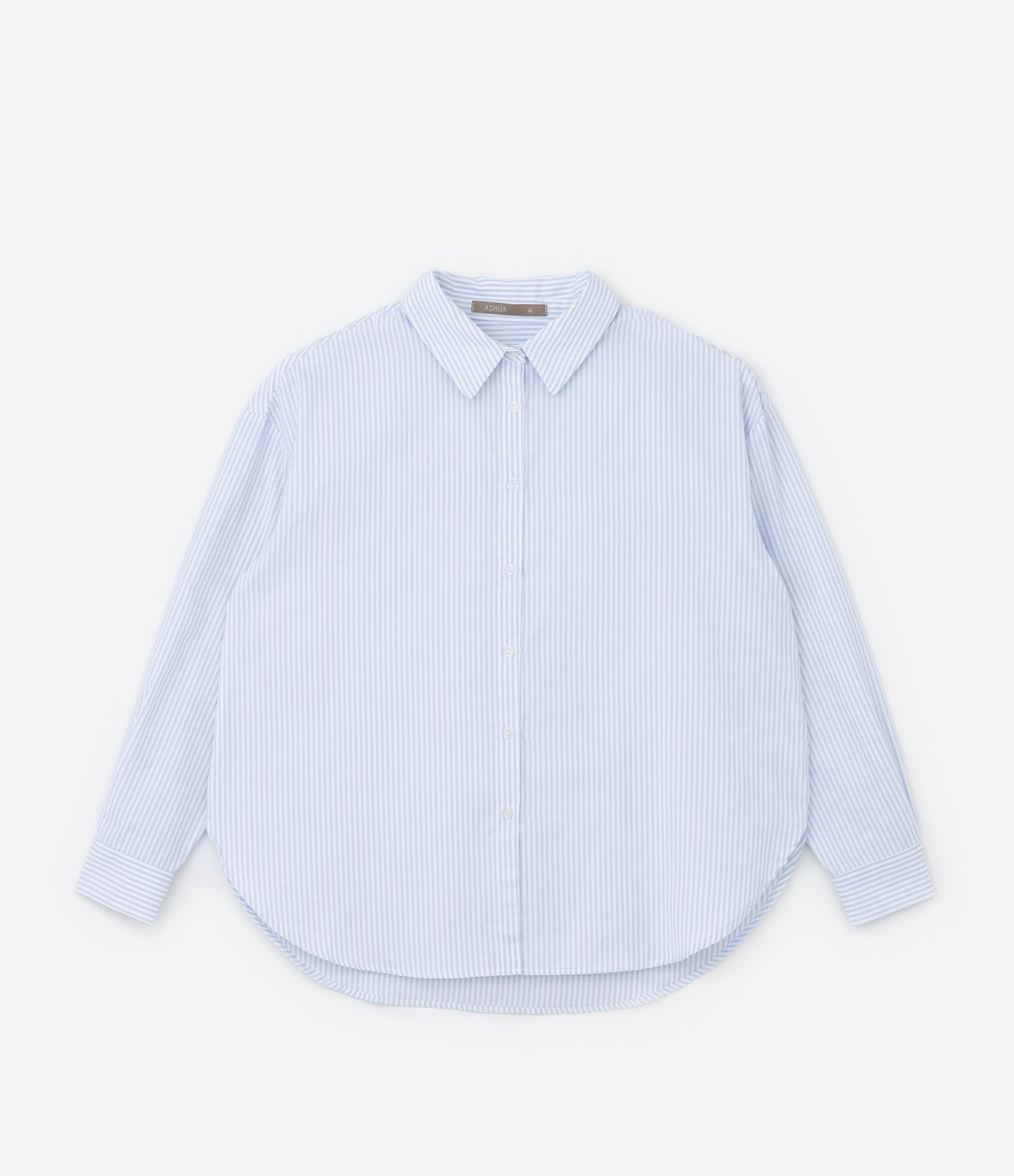 Camisa Alongada em Tricoline Listrado Curve & Plus Size Azul/Branco 5