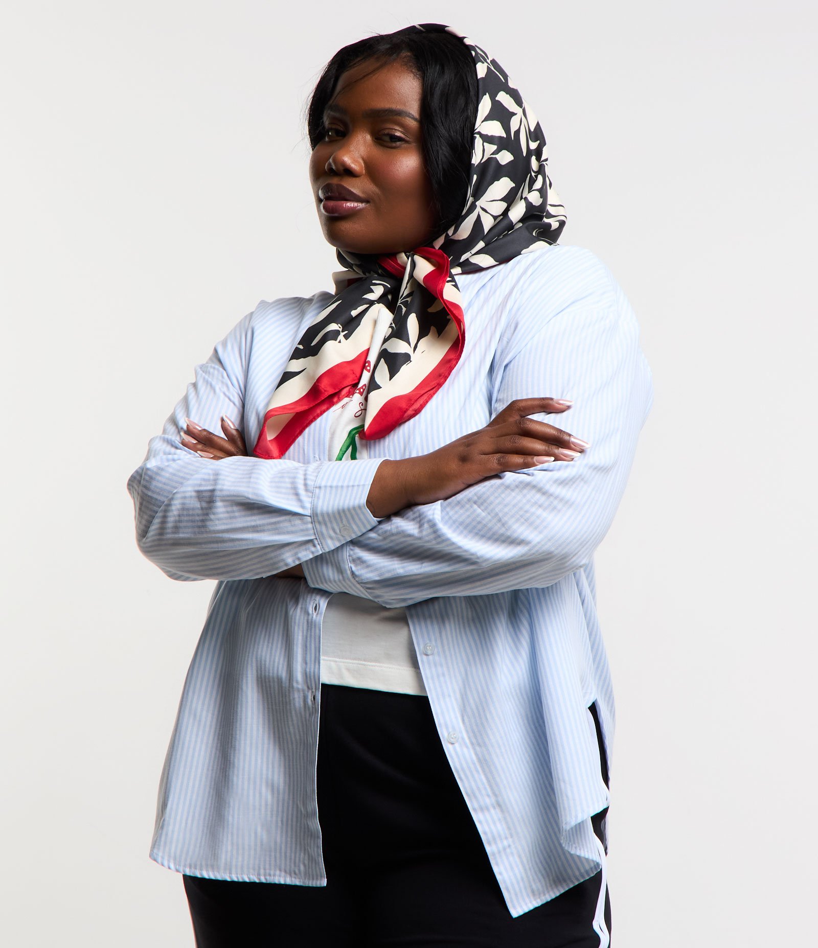 Camisa Alongada em Tricoline Listrado Curve & Plus Size Azul/Branco 1