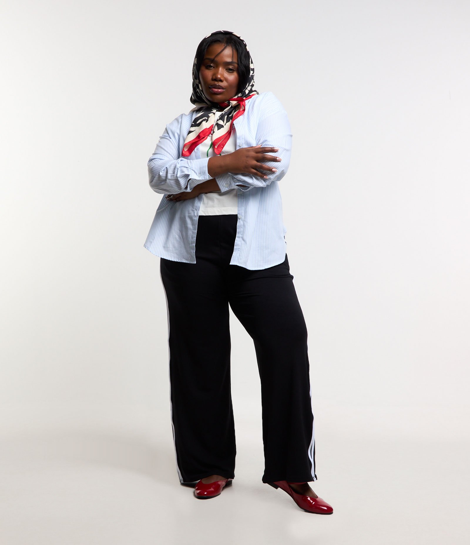 Camisa Alongada em Tricoline Listrado Curve & Plus Size Azul/Branco 2