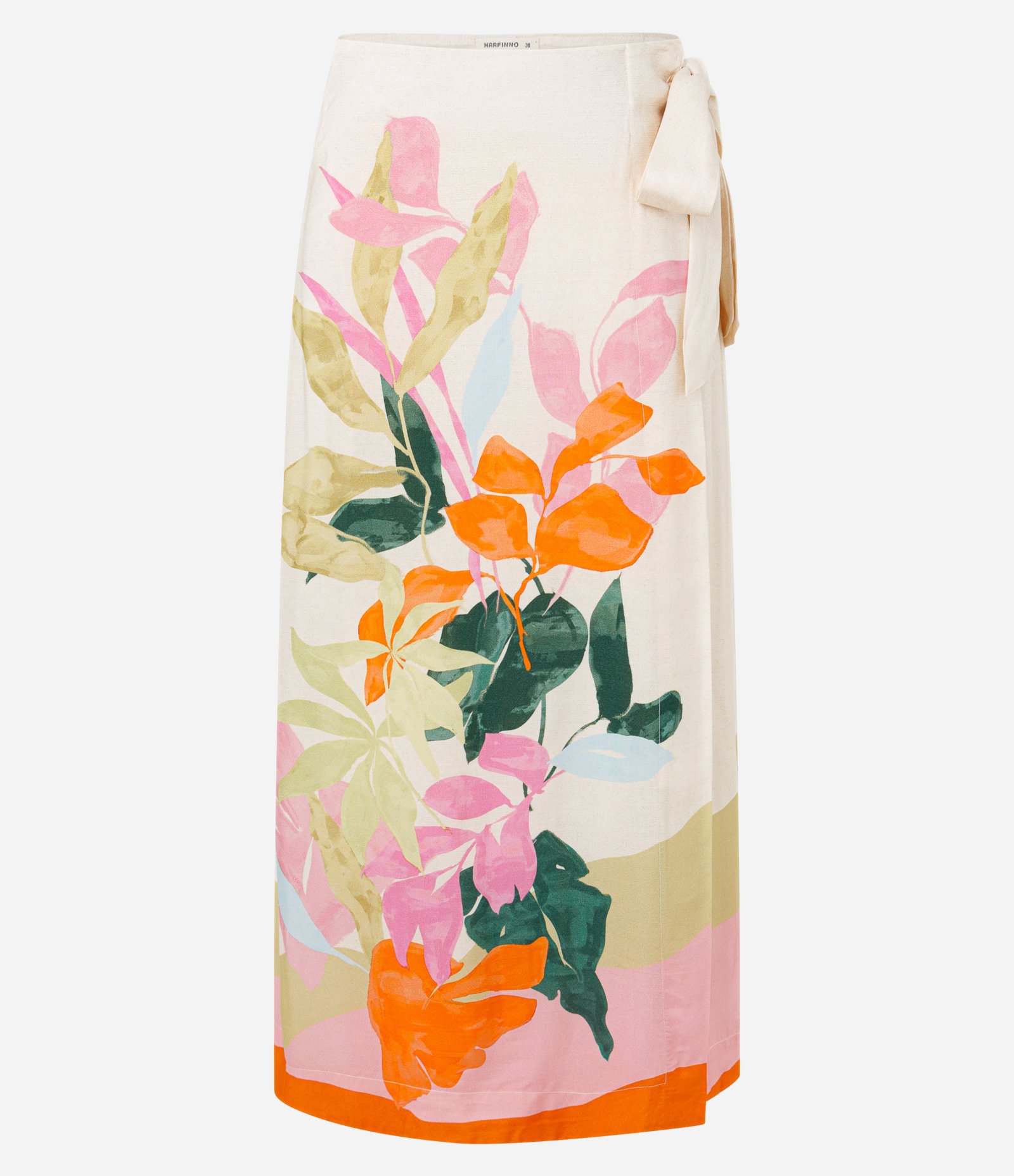 Saia Reta Midi em Viscose com Estampa Floral Detalhe de Laço Lateral Bege 5