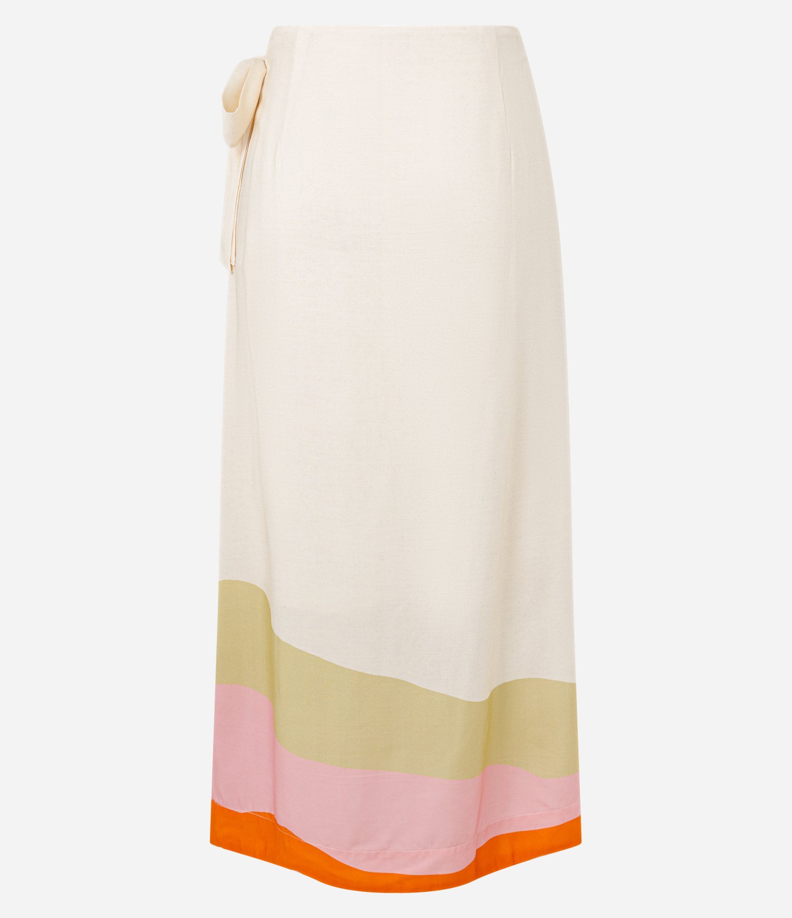 Saia Reta Midi em Viscose com Estampa Floral Detalhe de Laço Lateral Bege 6