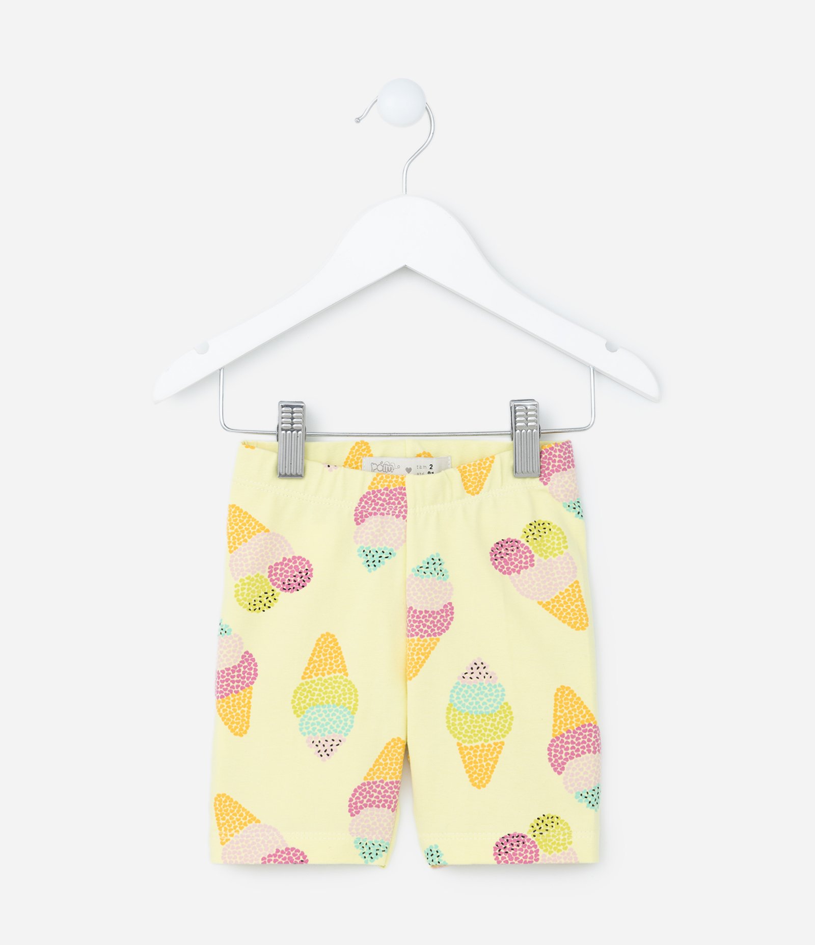 Bermuda Ciclista Infantil em Algodão com Estampa de Sorvete - Tam 1 a 5 Anos Amarelo 1