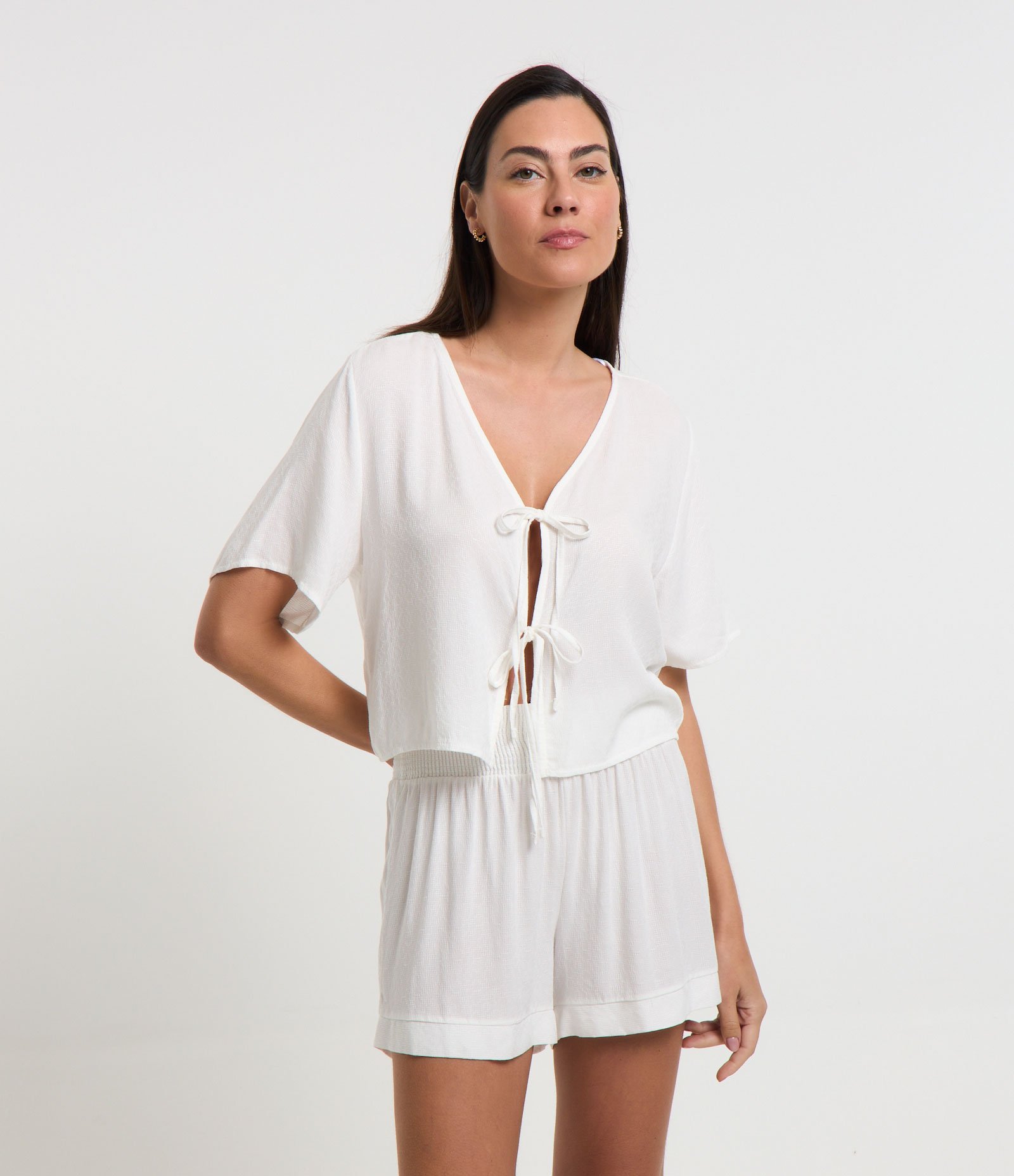 Pijama Short Doll em Viscose com Amarração Branco Neve 1