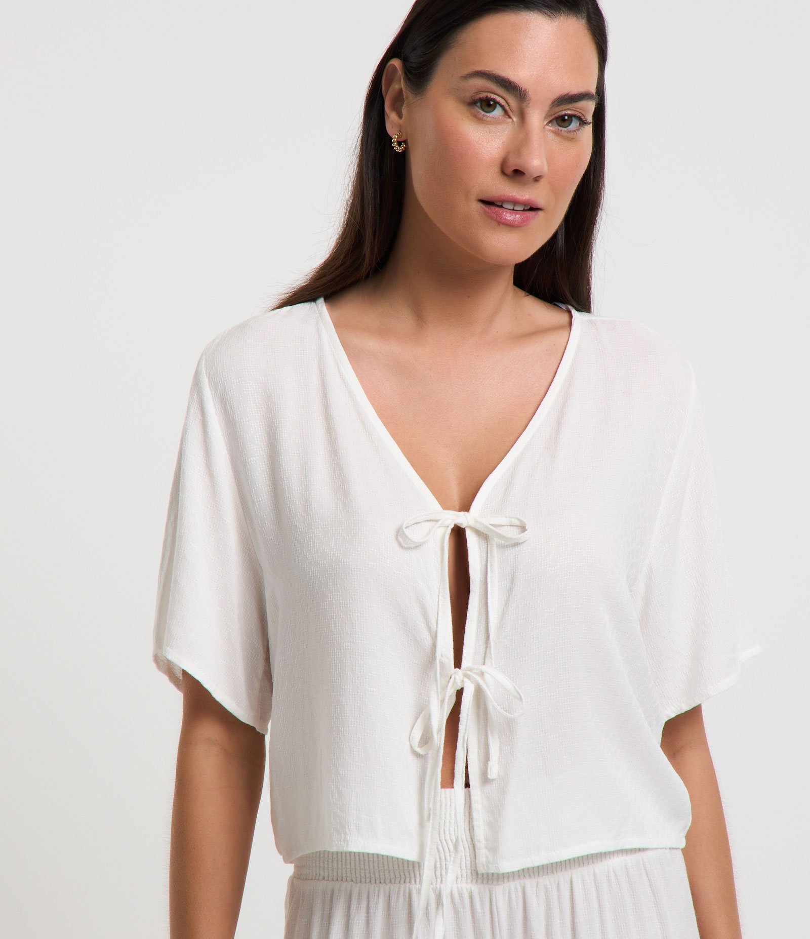 Pijama Short Doll em Viscose com Amarração Branco Neve 2