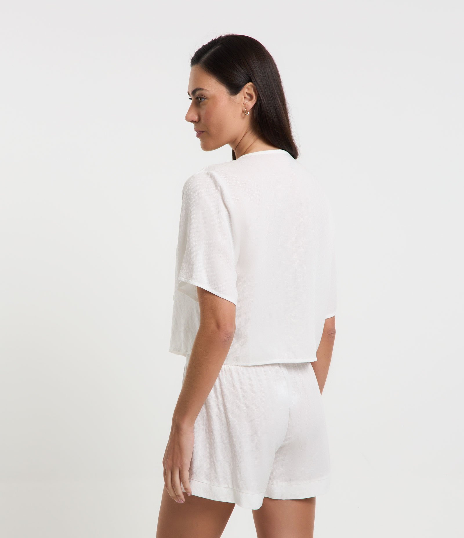 Pijama Short Doll em Viscose com Amarração Branco Neve 4