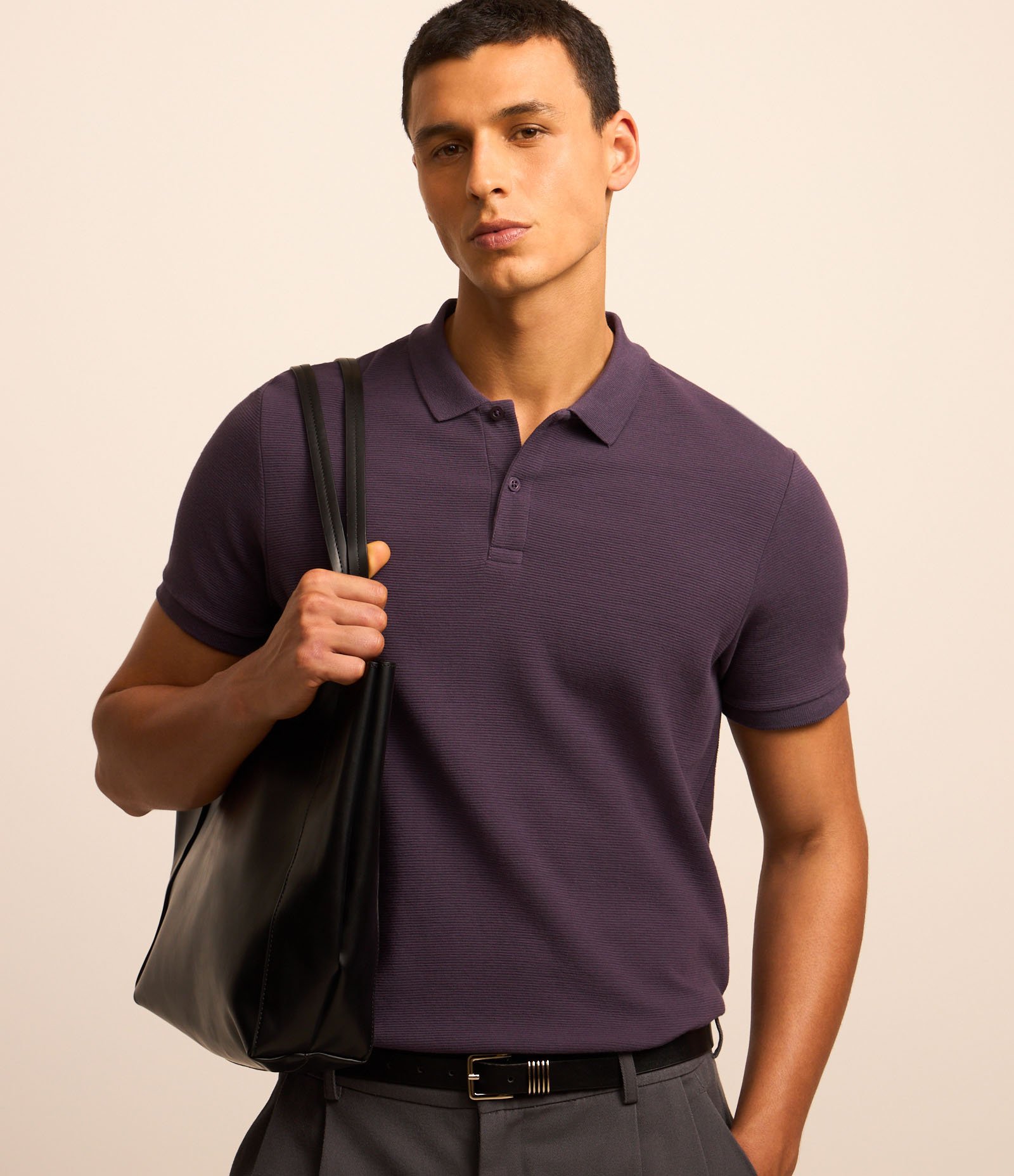 Camisa Polo em Algodão com Textura Canelada Roxo 1