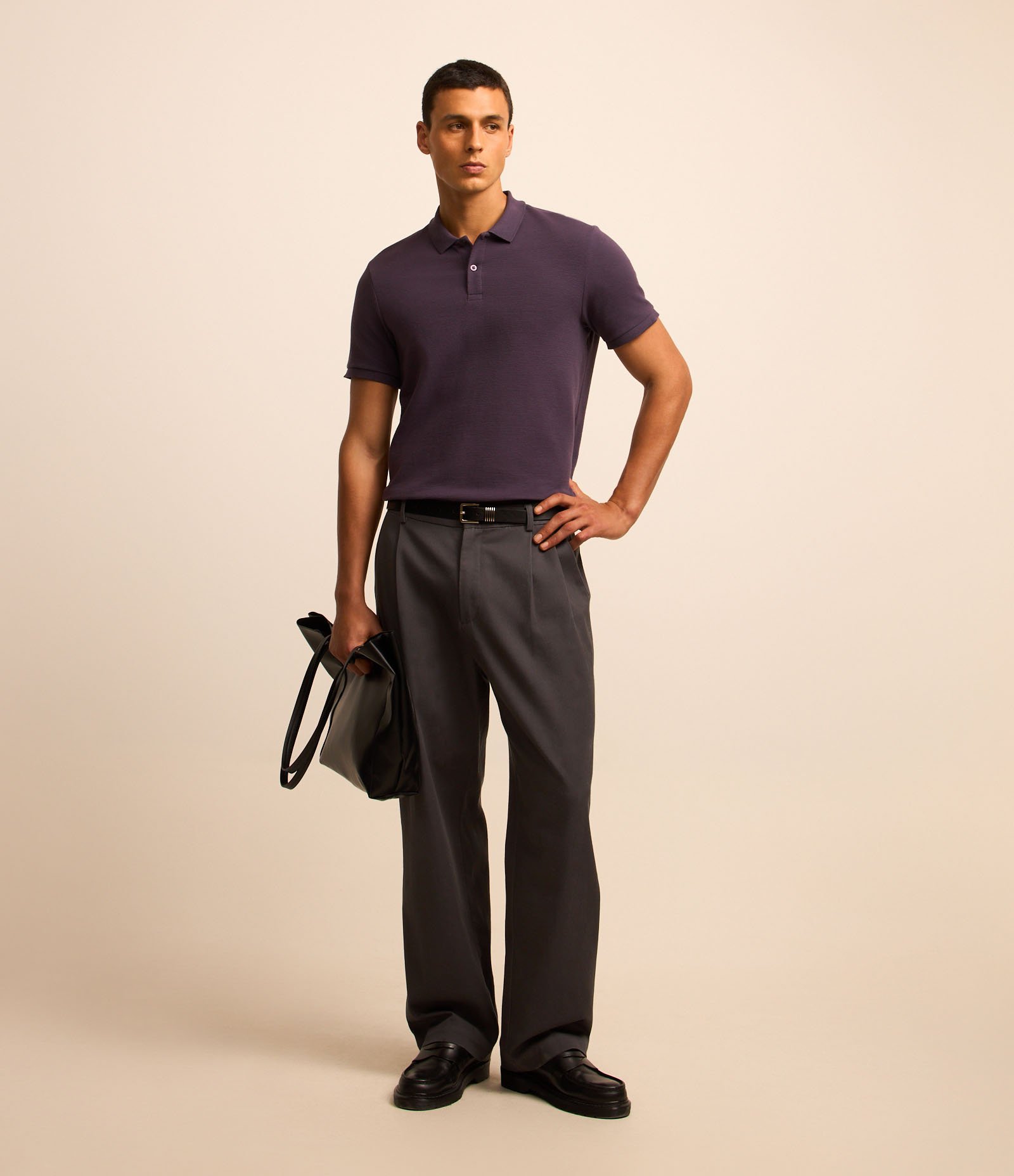 Camisa Polo em Algodão com Textura Canelada Roxo 2