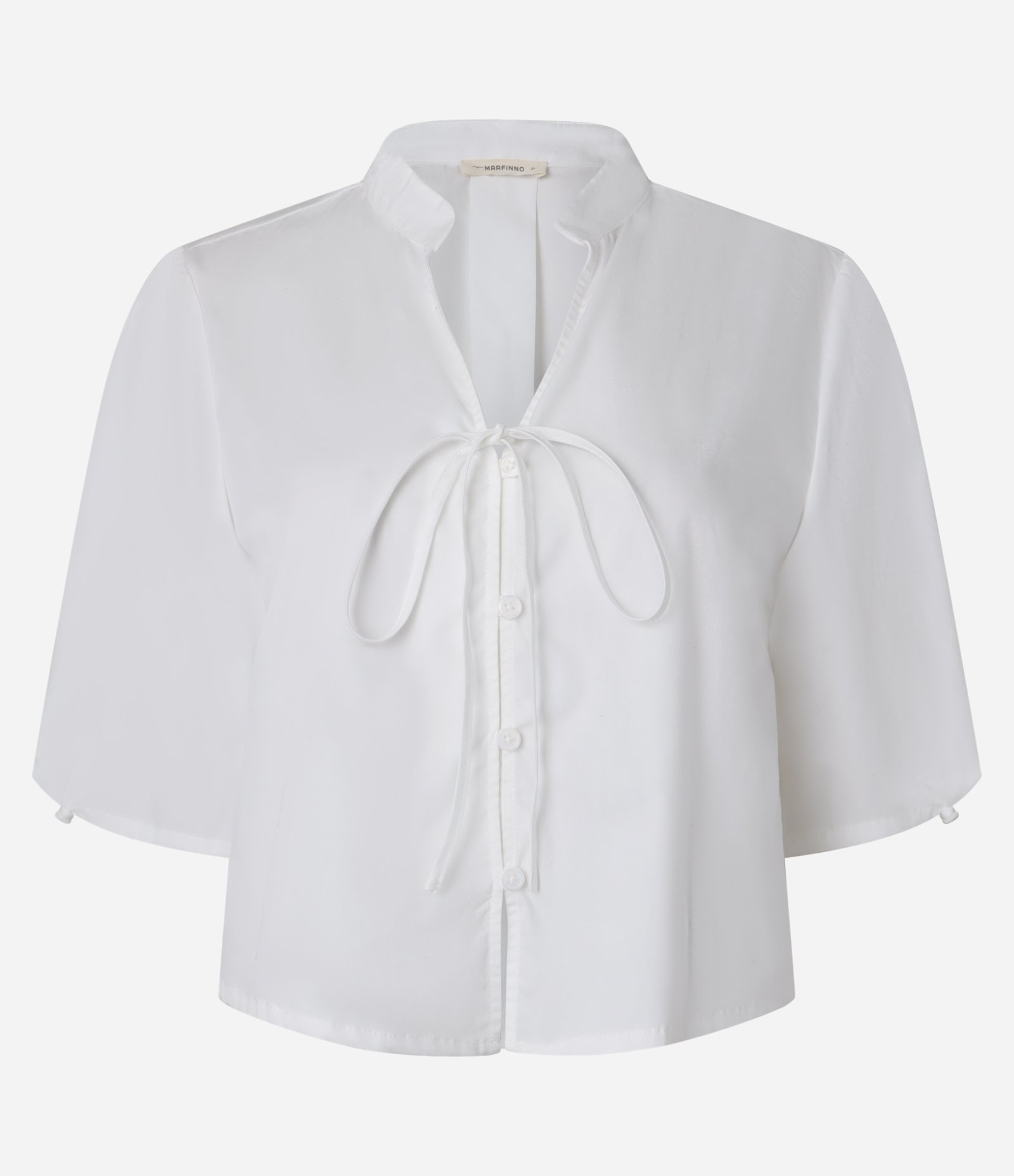 Blusa em Tricoline com Manga Bufante e Amarrações de Laços Frontais Branco 1