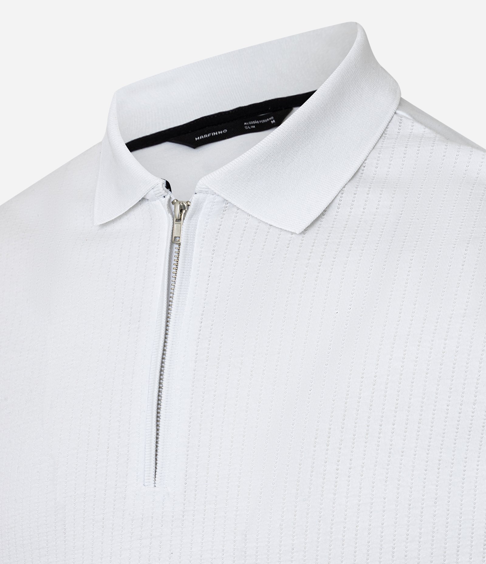 Camisa Polo em Algodão Peruano com Zíper na Gola Branco 6