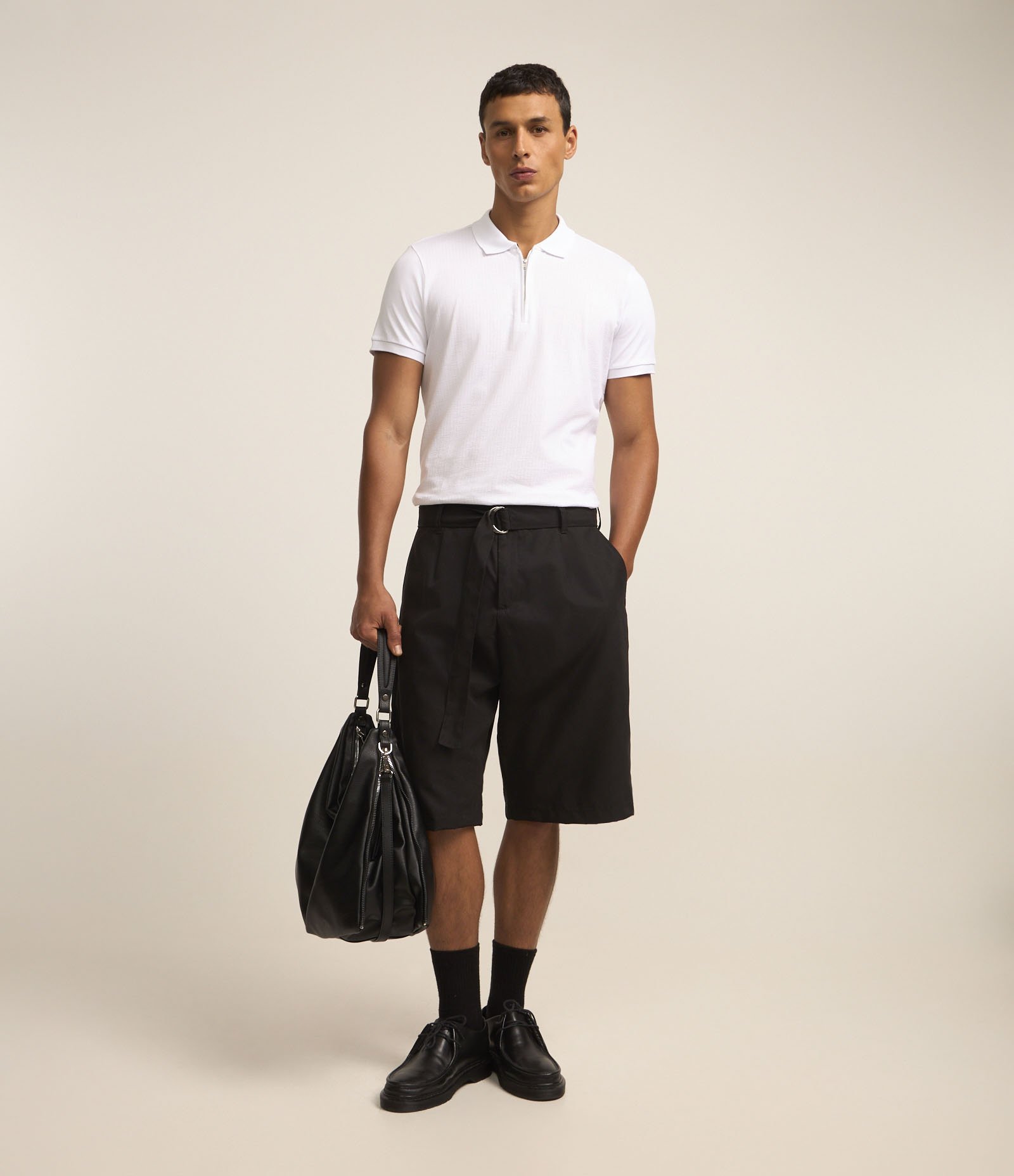 Camisa Polo em Algodão Peruano com Zíper na Gola Branco 2