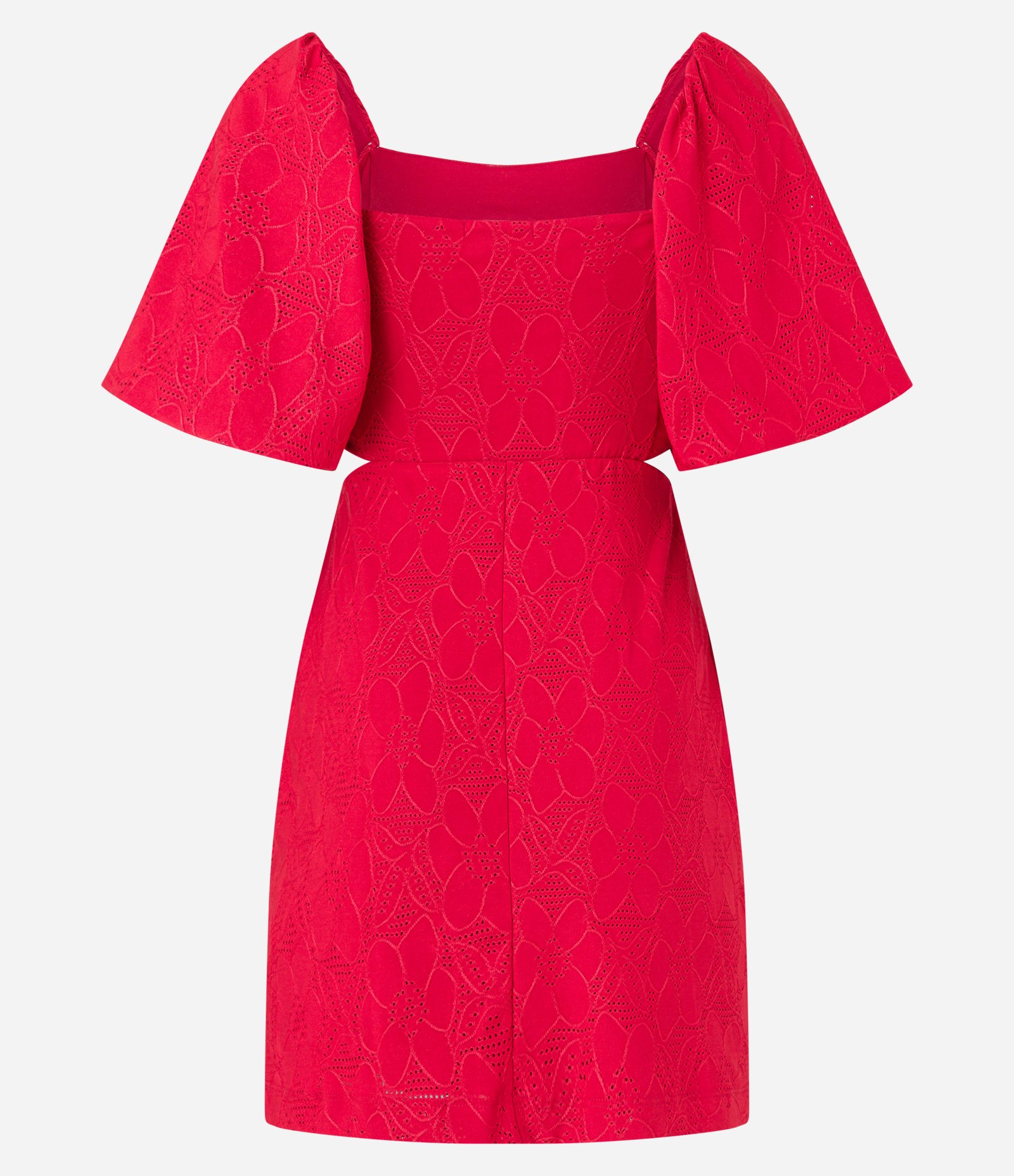 Vestido Evasê Manga Bufante em Laise com Flores Texturizadas Vermelho 7