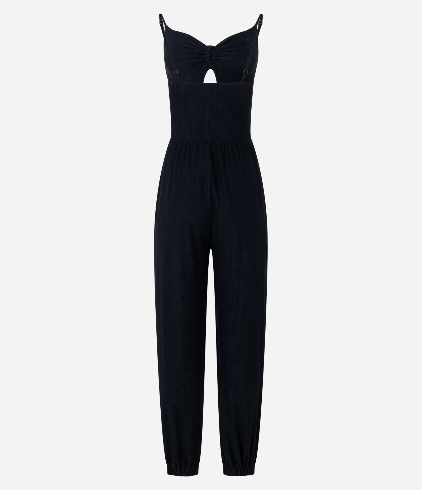 Macacão Texturizado em Viscose com Franzido e Vazado no Busto Preto 7