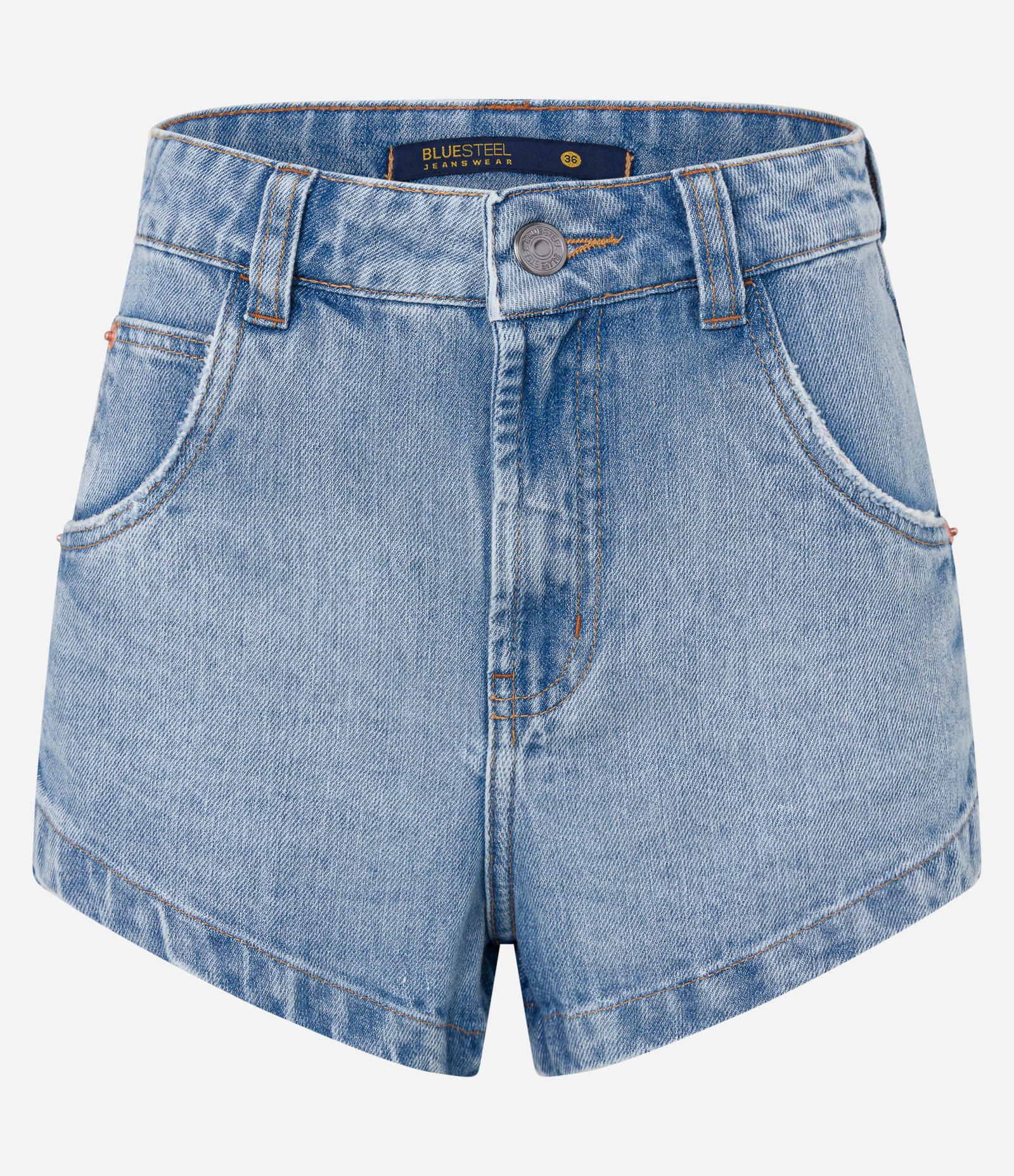 Short Hot Pants em Jeans Dirty e Fendinha Lateral Azul Delavê 5