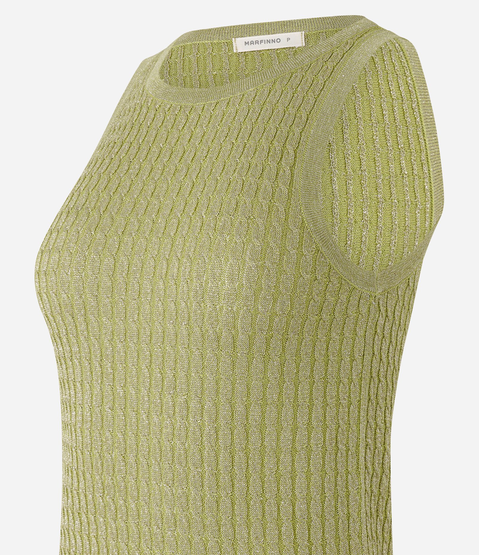 Blusa sem Manga em Tricô com Texturas Verde 6