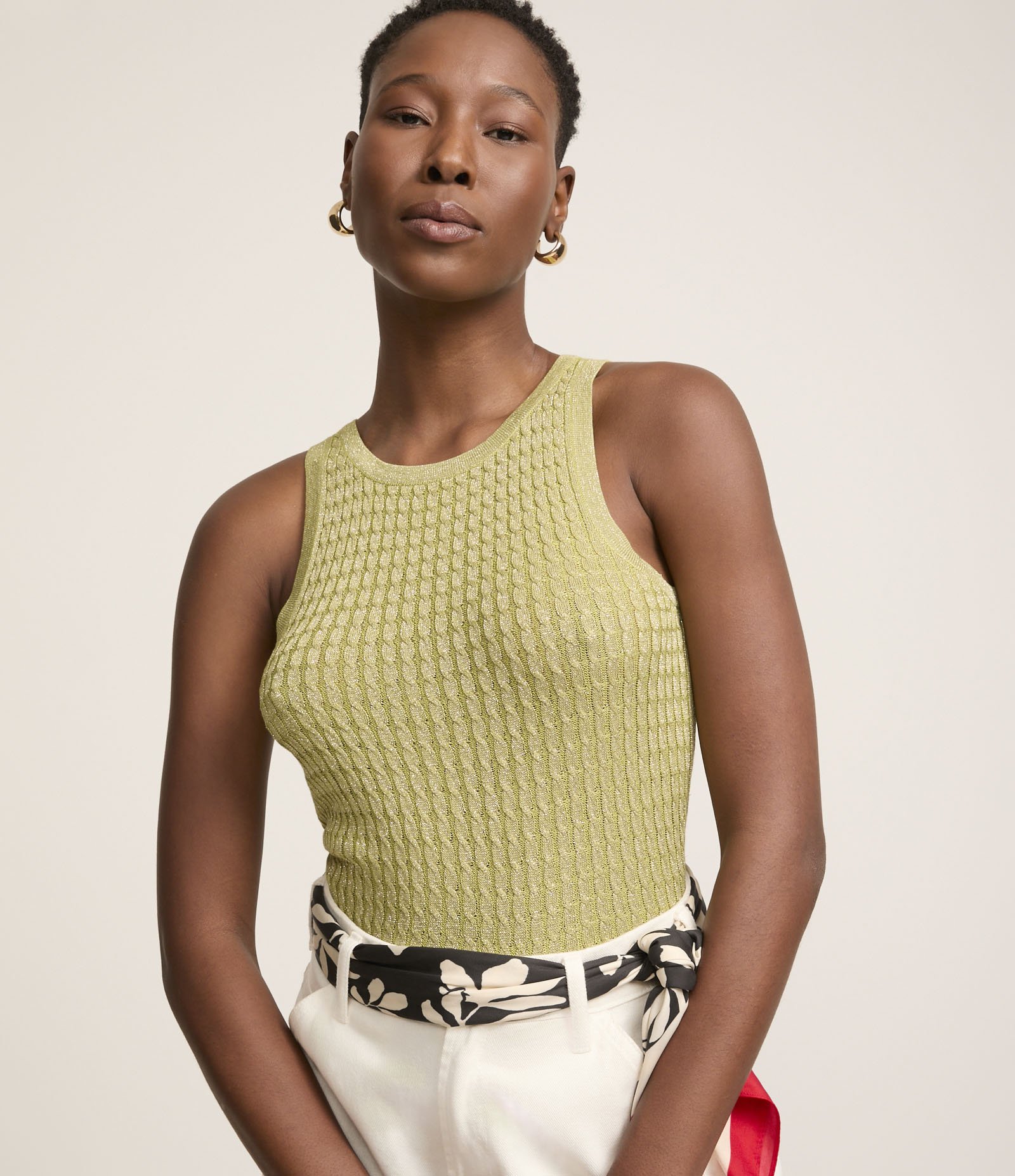 Blusa sem Manga em Tricô com Texturas Verde 1