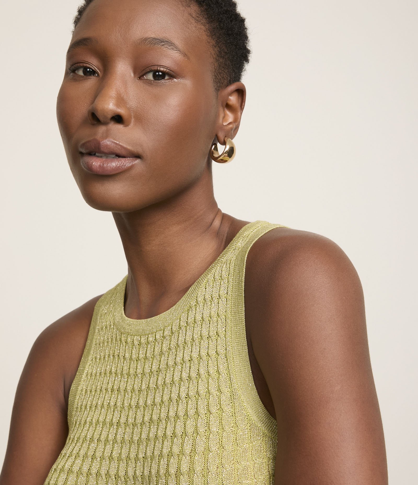 Blusa sem Manga em Tricô com Texturas Verde 4