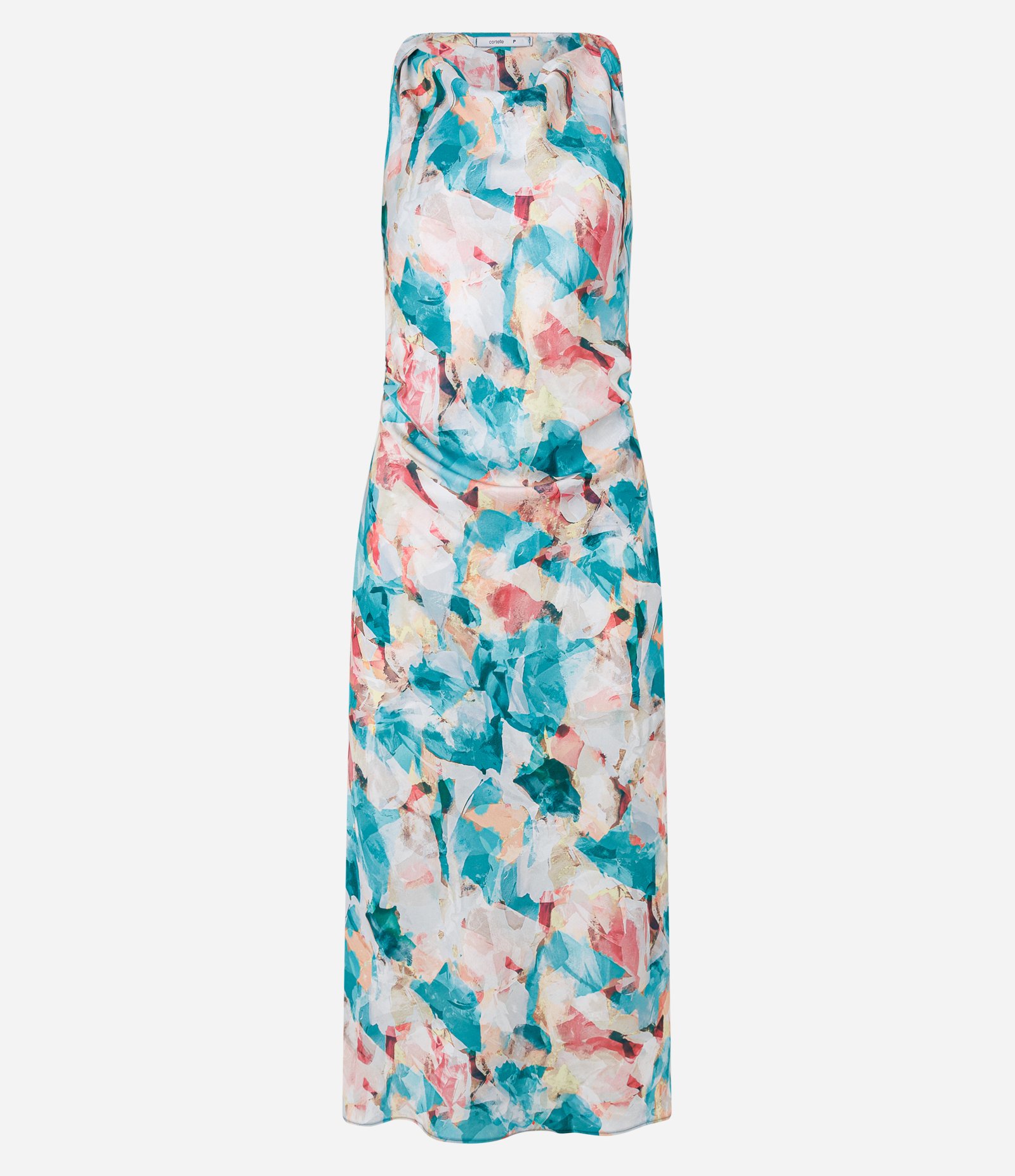 Vestido Evasê Acetinado com Flores Estampadas Azul 8