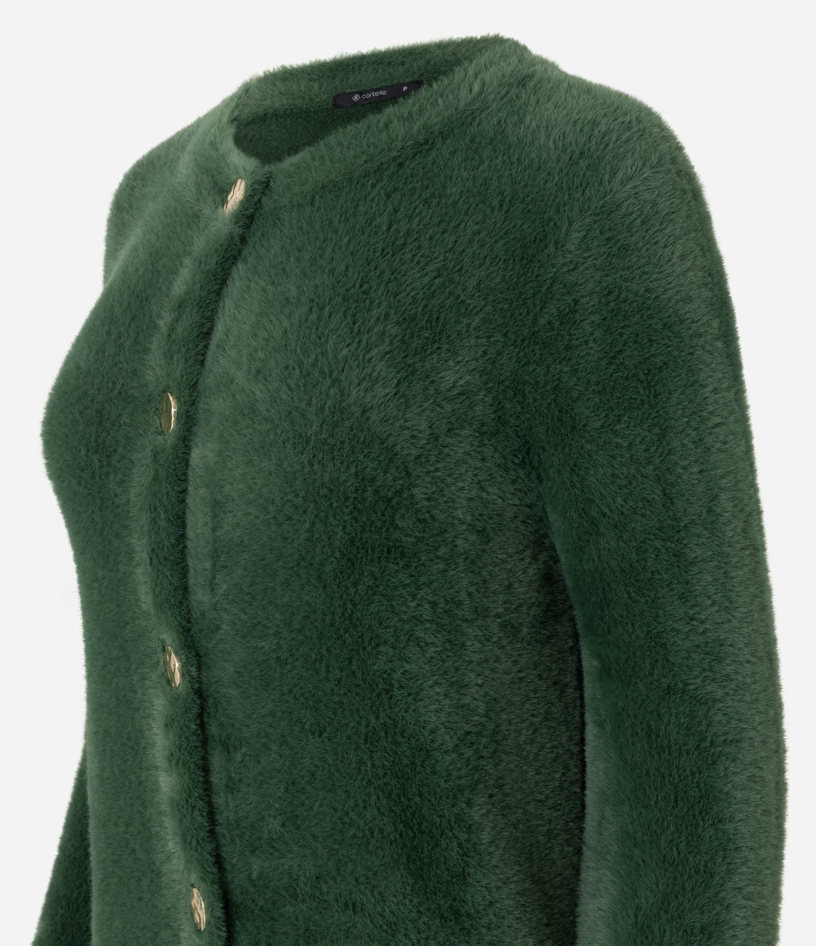 Cardigan em Poliamida Peluciada com Punhos Largos Verde 7