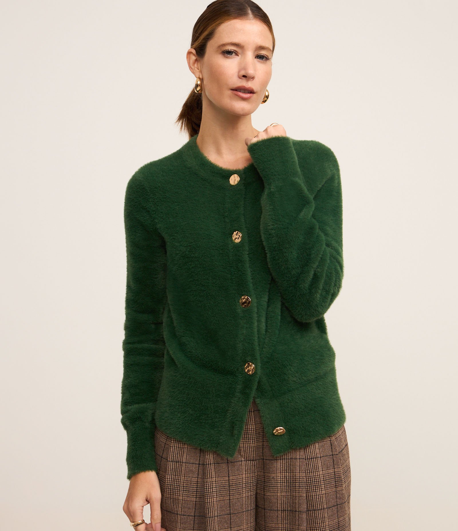 Cardigan em Poliamida Peluciada com Punhos Largos Verde 1