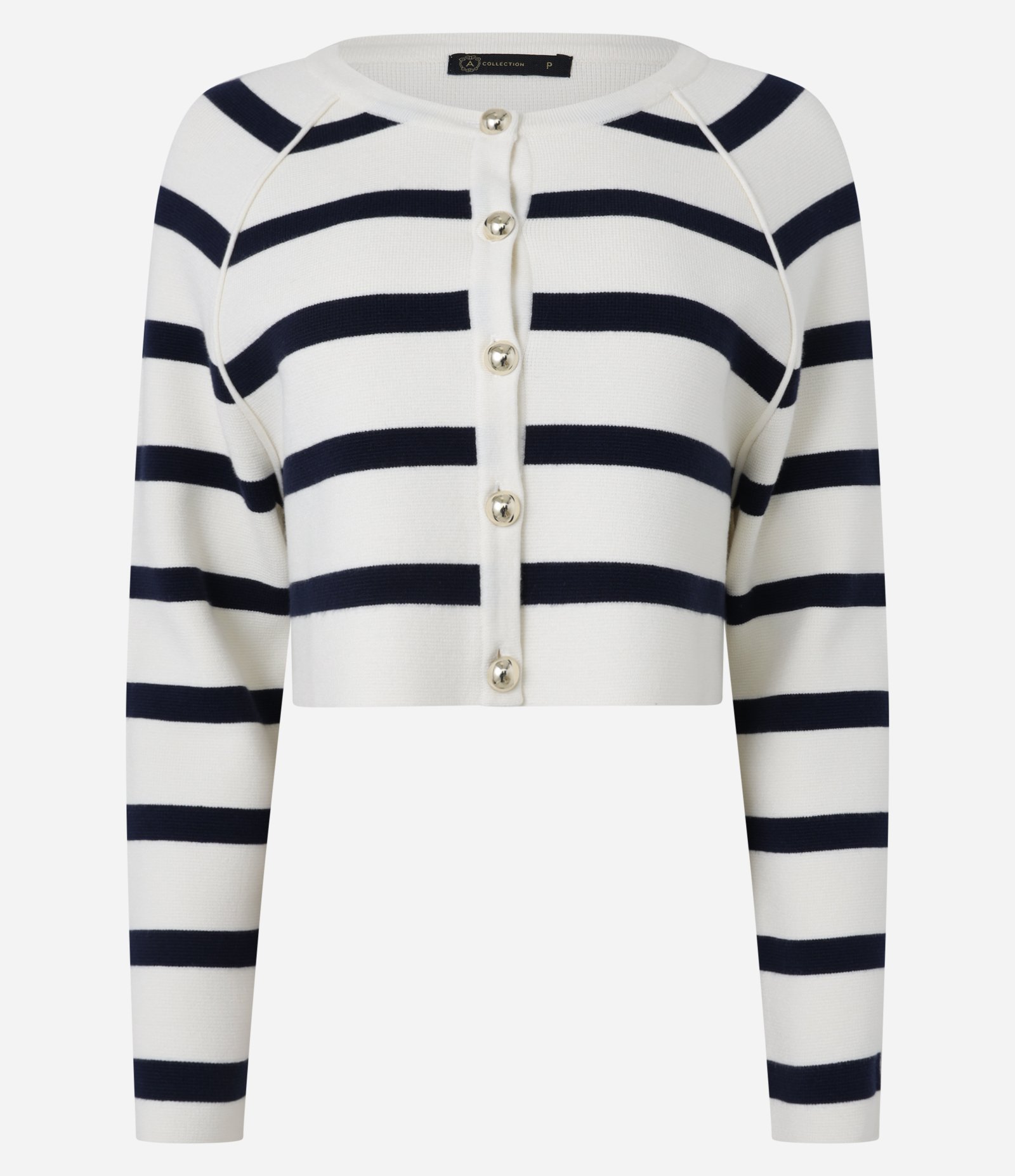 Cardigan em Tricô com Botões Metalizados e Estampa Listrada Branco/ Azul 6