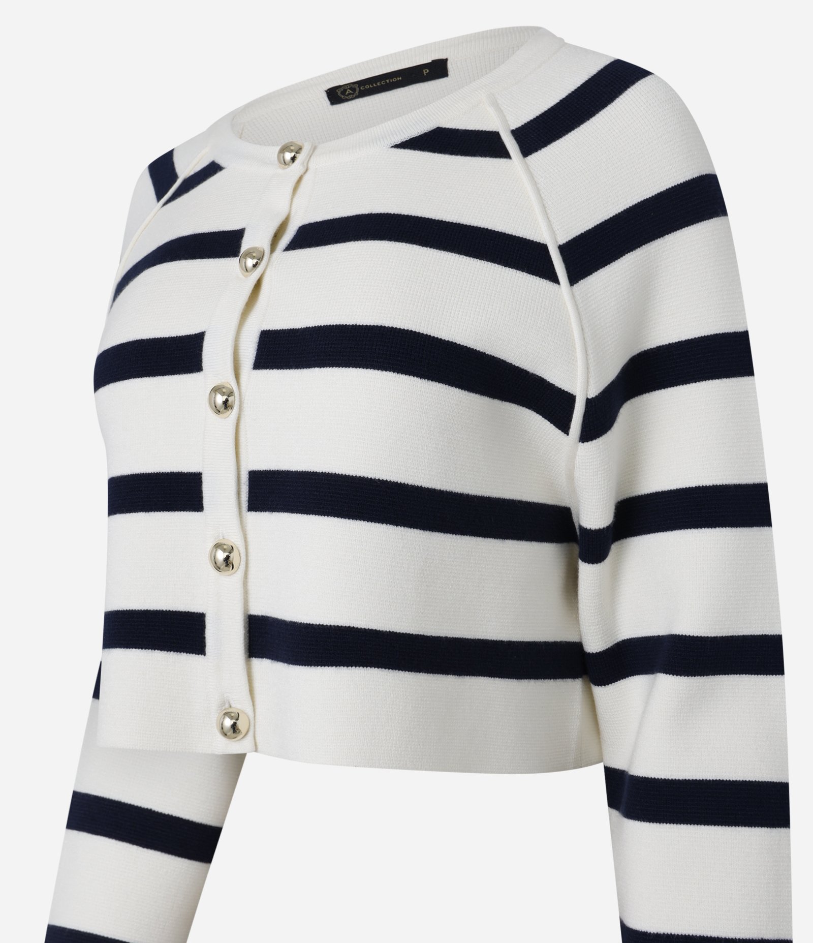 Cardigan em Tricô com Botões Metalizados e Estampa Listrada Branco/ Azul 7