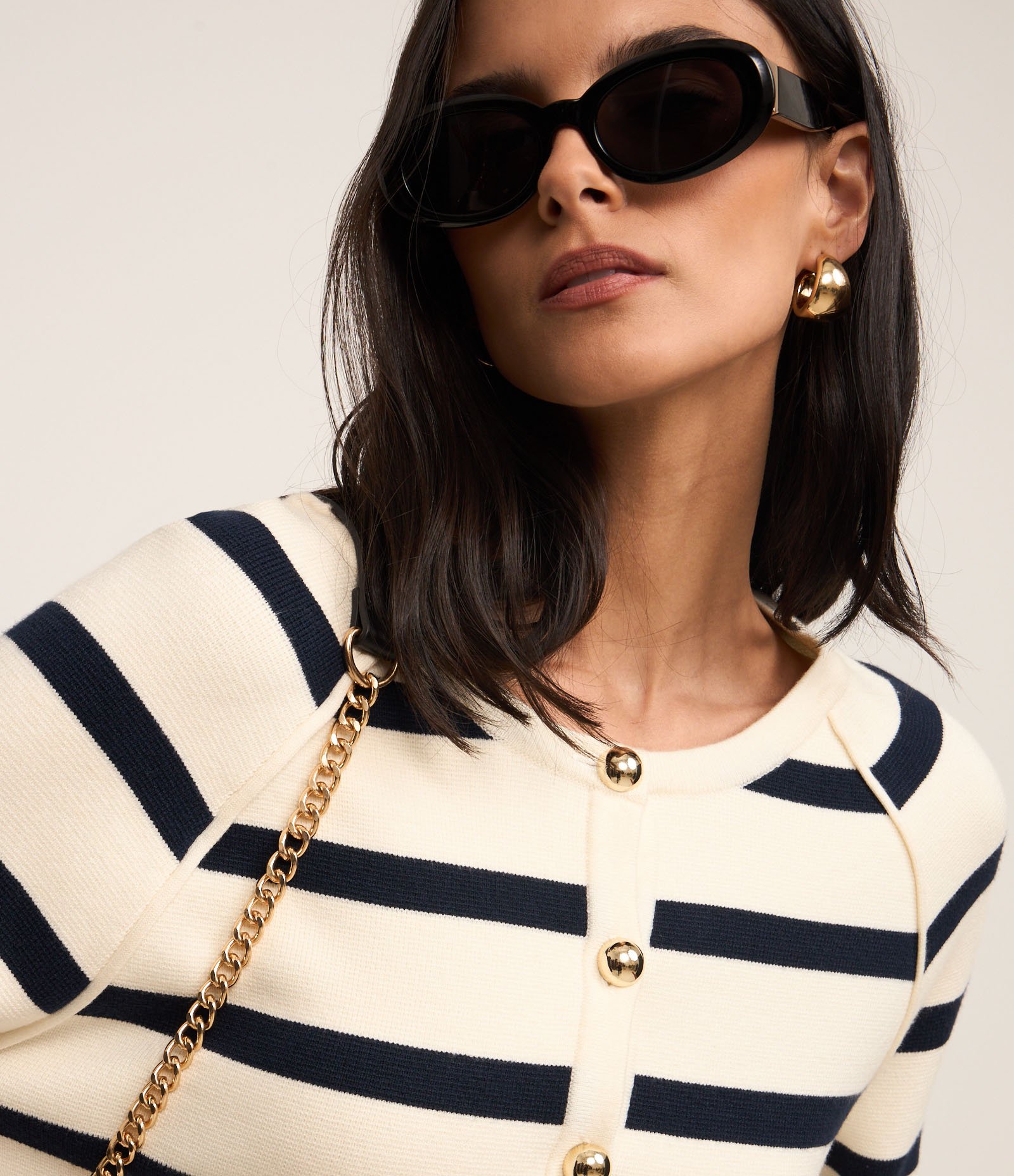 Cardigan em Tricô com Botões Metalizados e Estampa Listrada Branco/ Azul 4