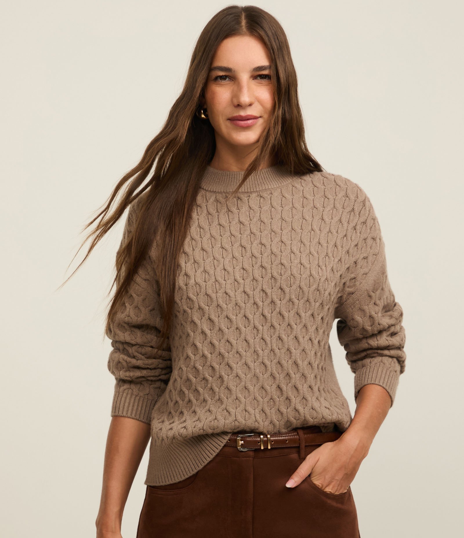 Suéter Manga Longa em Tricot com Textura Colmeia Marrom 1