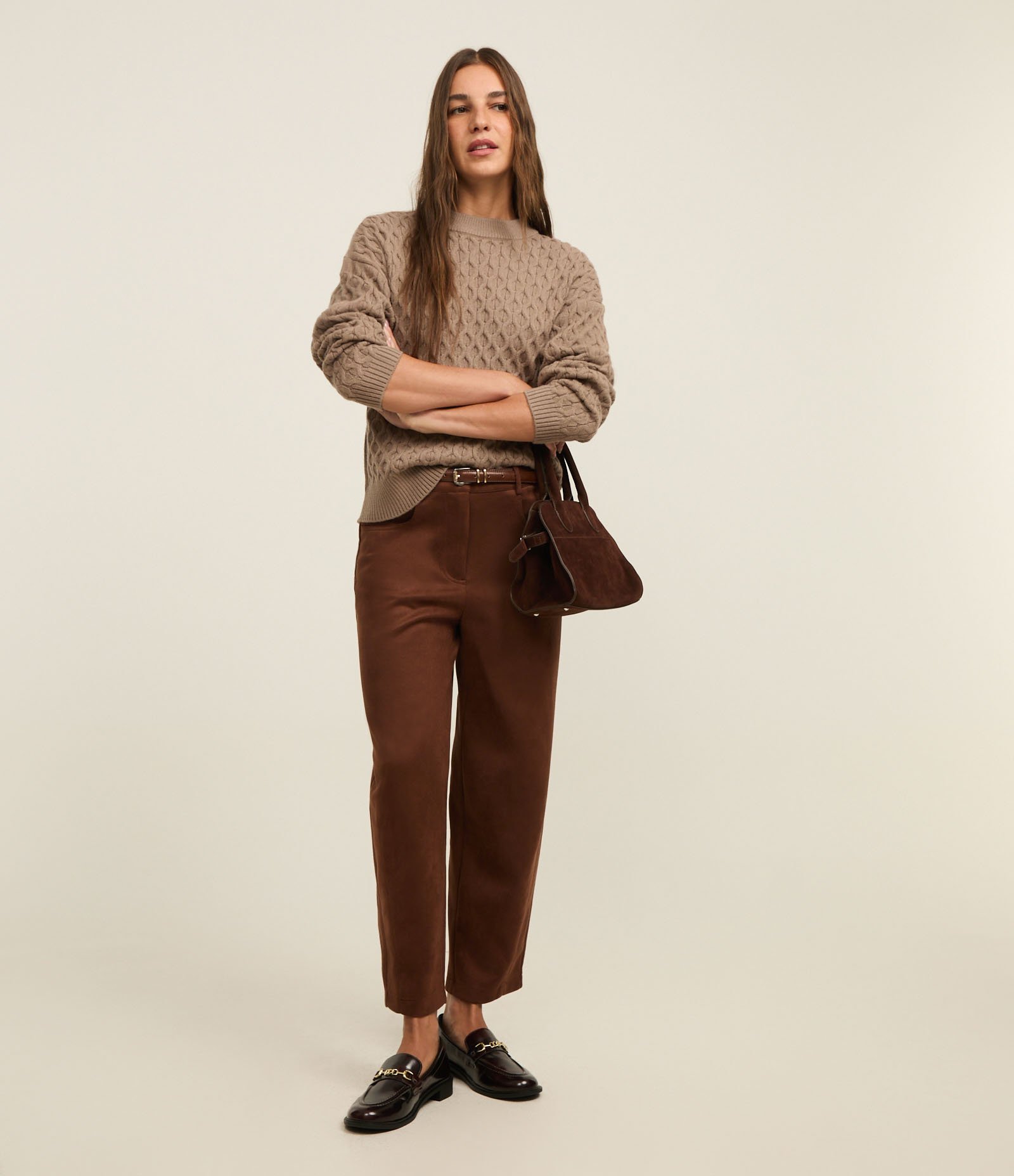 Suéter Manga Longa em Tricot com Textura Colmeia Marrom 2