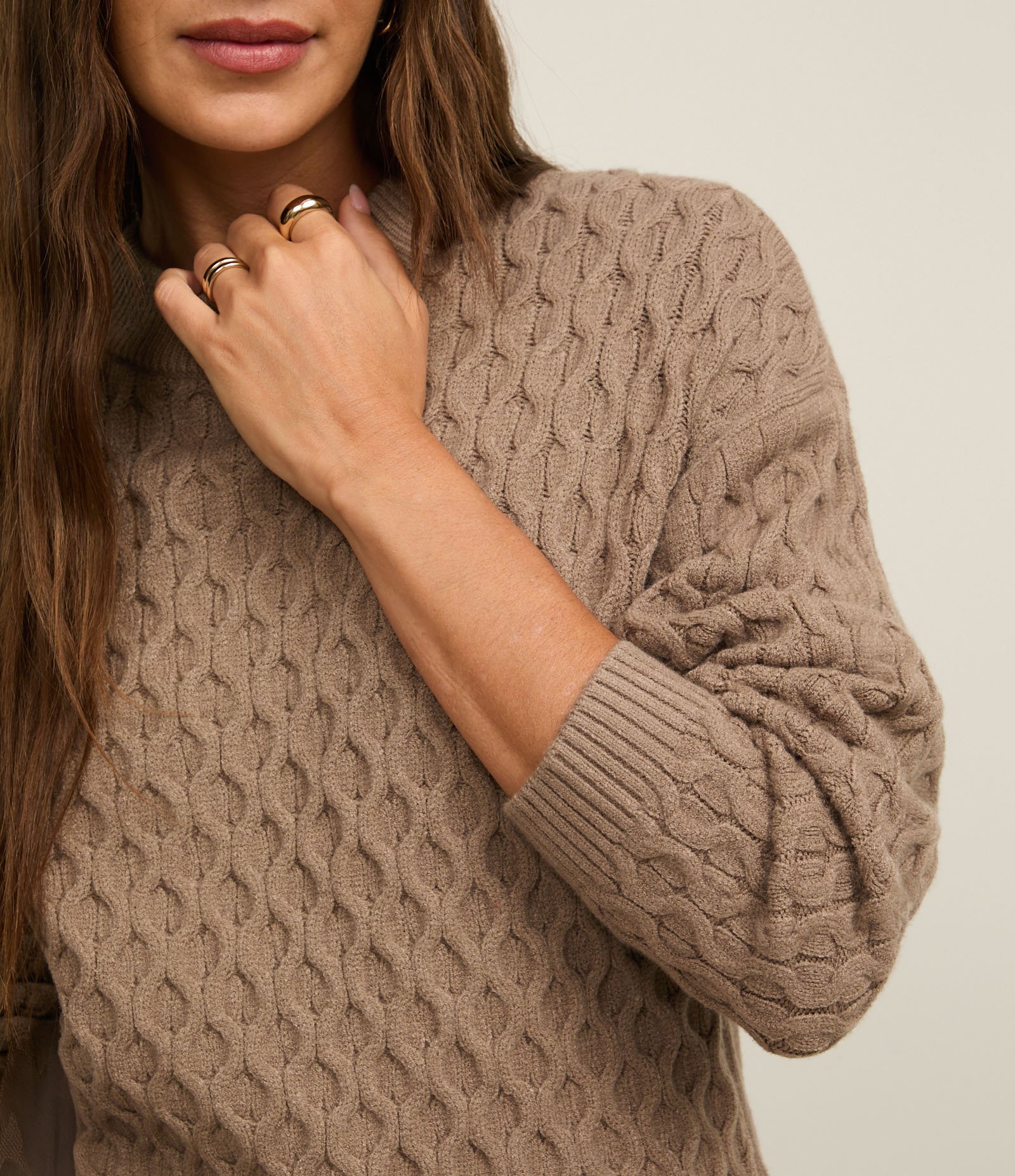 Suéter Manga Longa em Tricot com Textura Colmeia Marrom 3