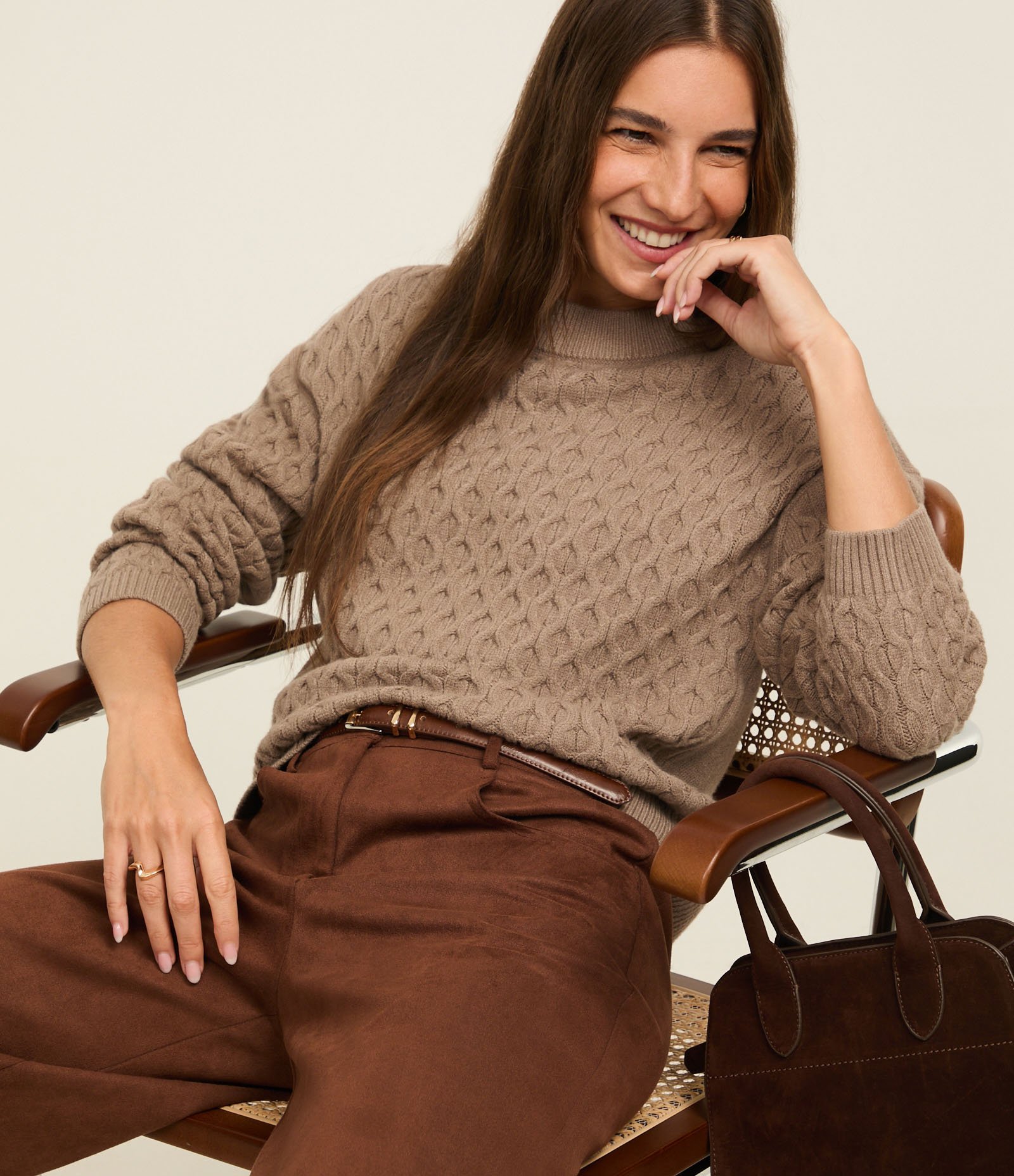 Suéter Manga Longa em Tricot com Textura Colmeia Marrom 5