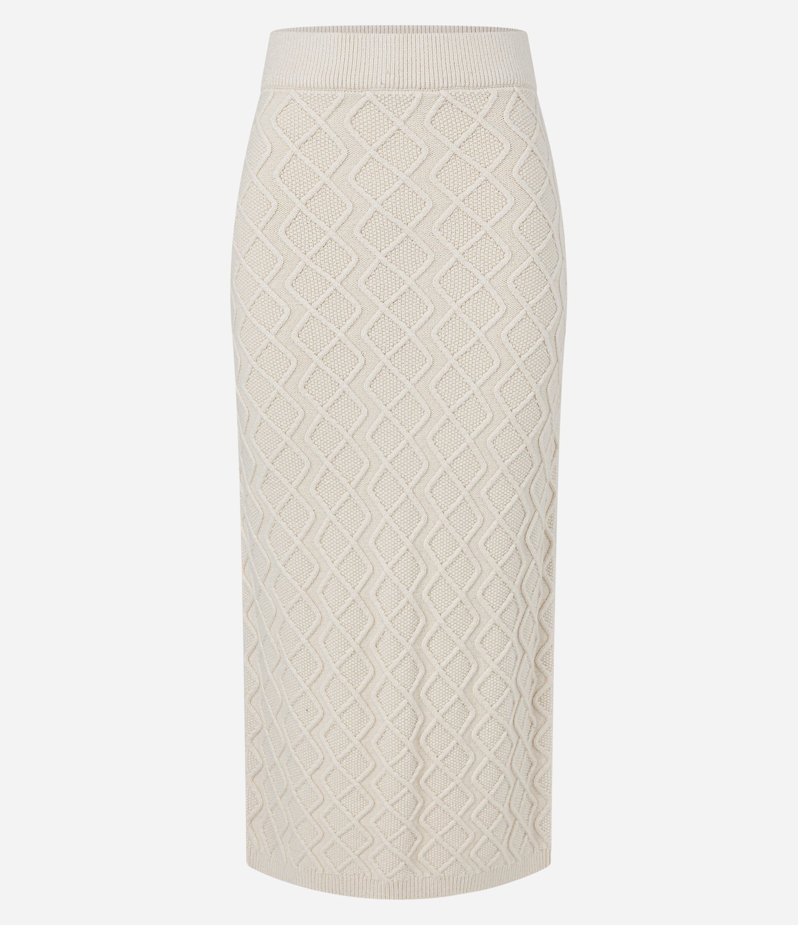 Saia Midi em Tricô com Bordado de Losangos Bege 5