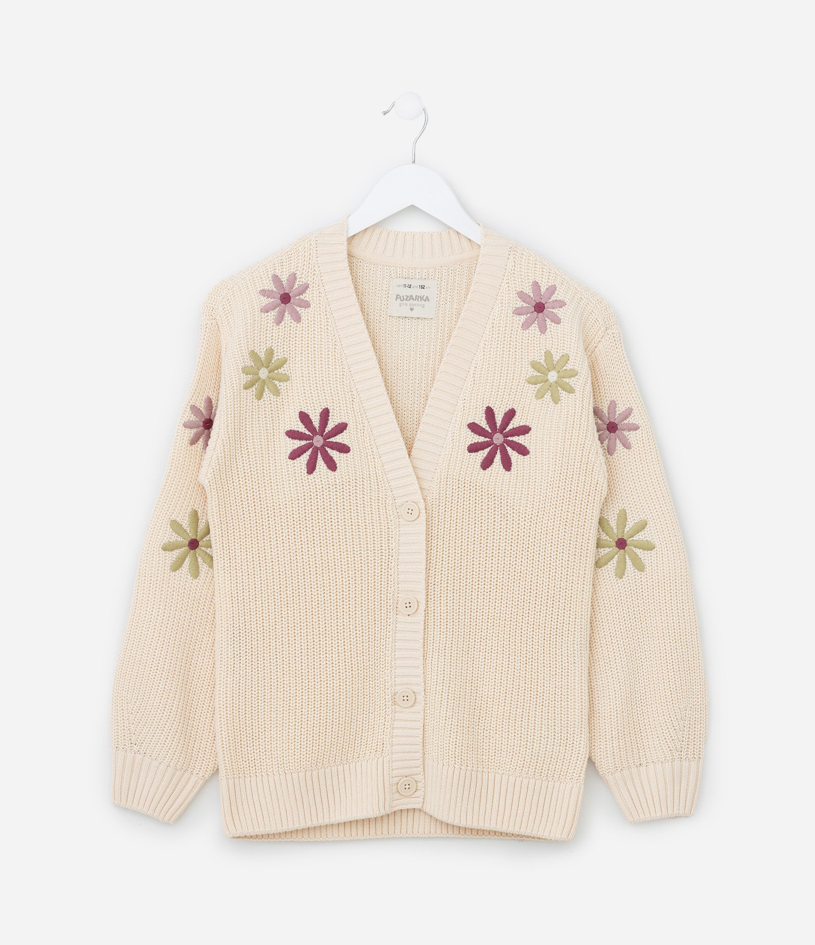 Cardigan Infantil em Tricô com Bordado Floral - Tam 5 a 14 Anos Bege 1