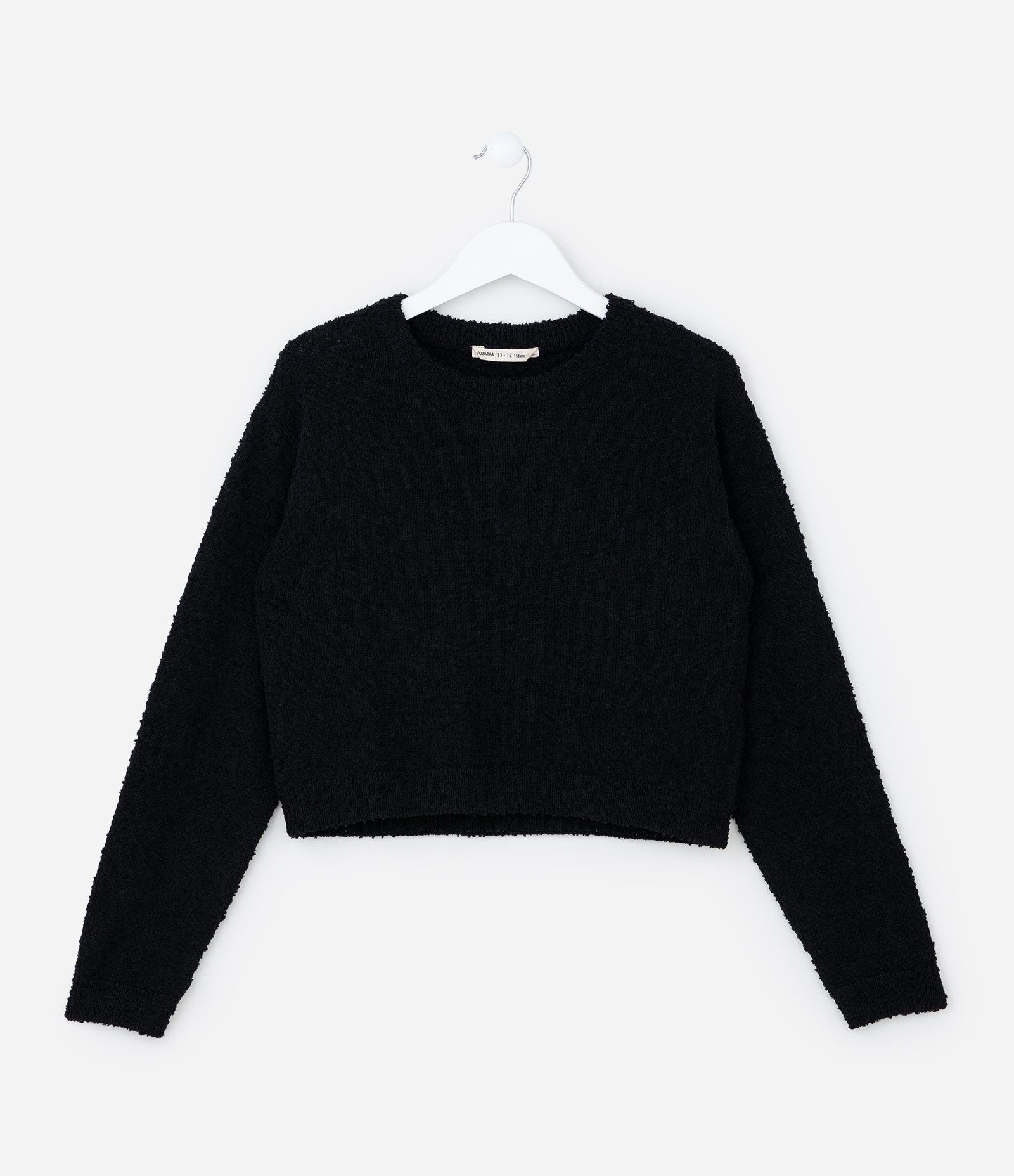 Suéter Curto Infantil em Tricô com Textura - Tam 5 a 14 Anos Preto 1