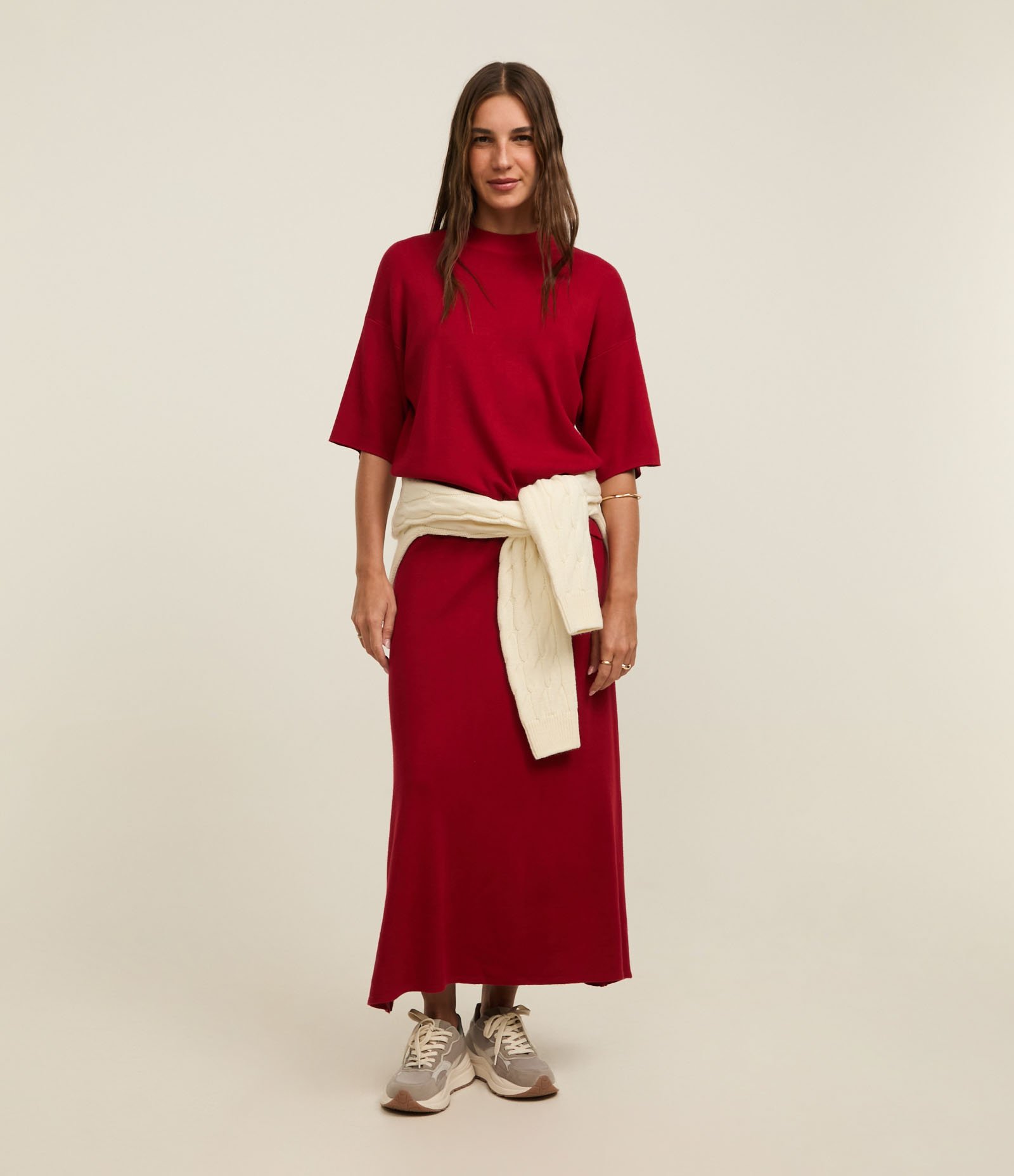 Blusa em Tricô com Cava Deslocada e Manga Ampla Vermelho 4