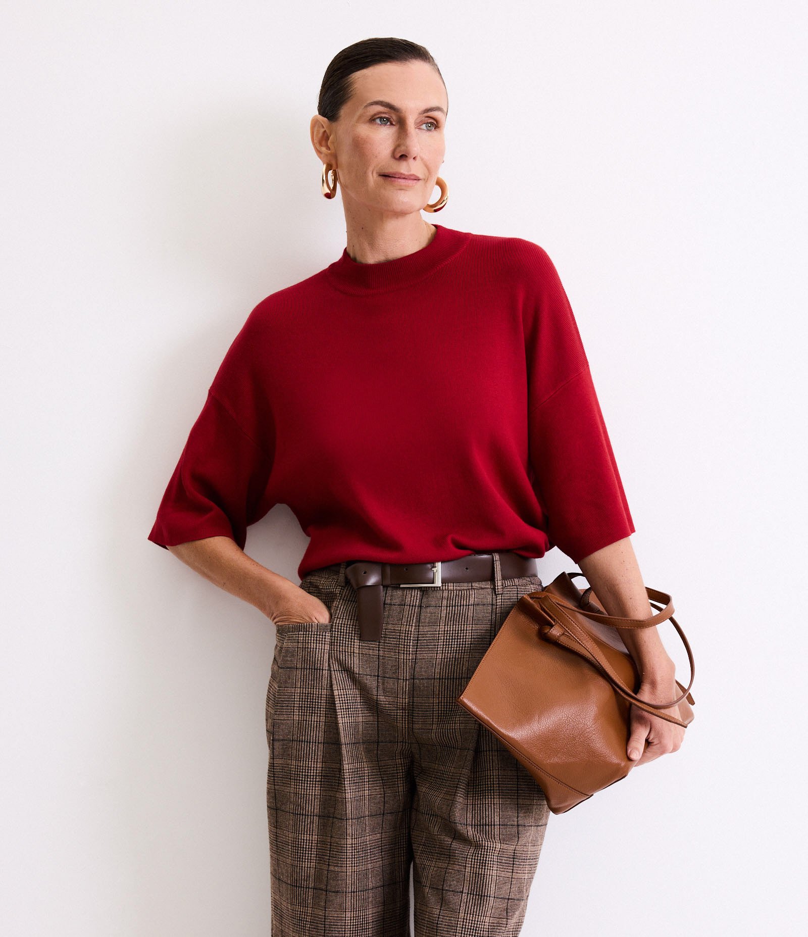 Blusa em Tricô com Cava Deslocada e Manga Ampla Vermelho 1