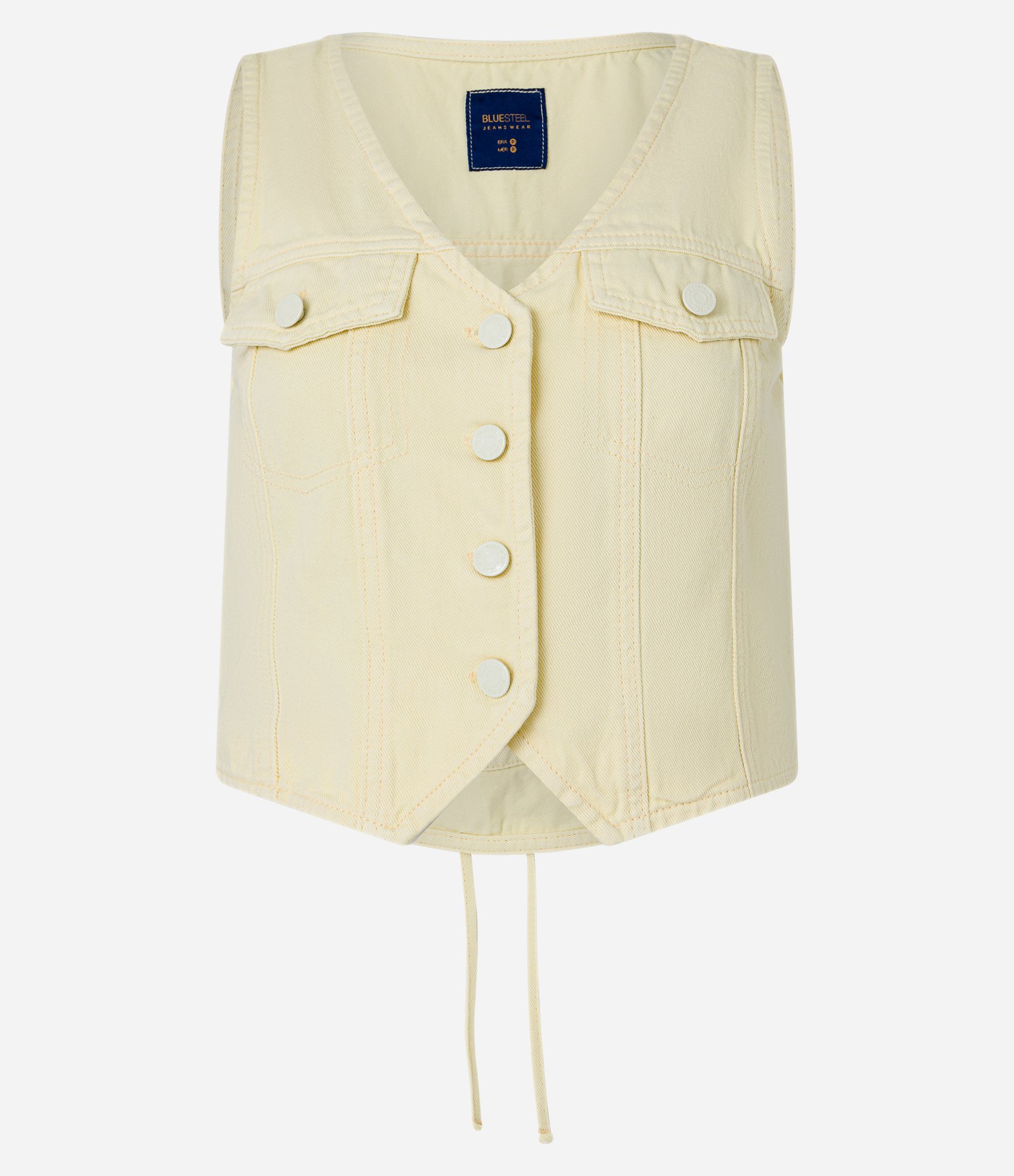 Colete em Sarja com Gola V e Amarração nas Costas Amarelo 4