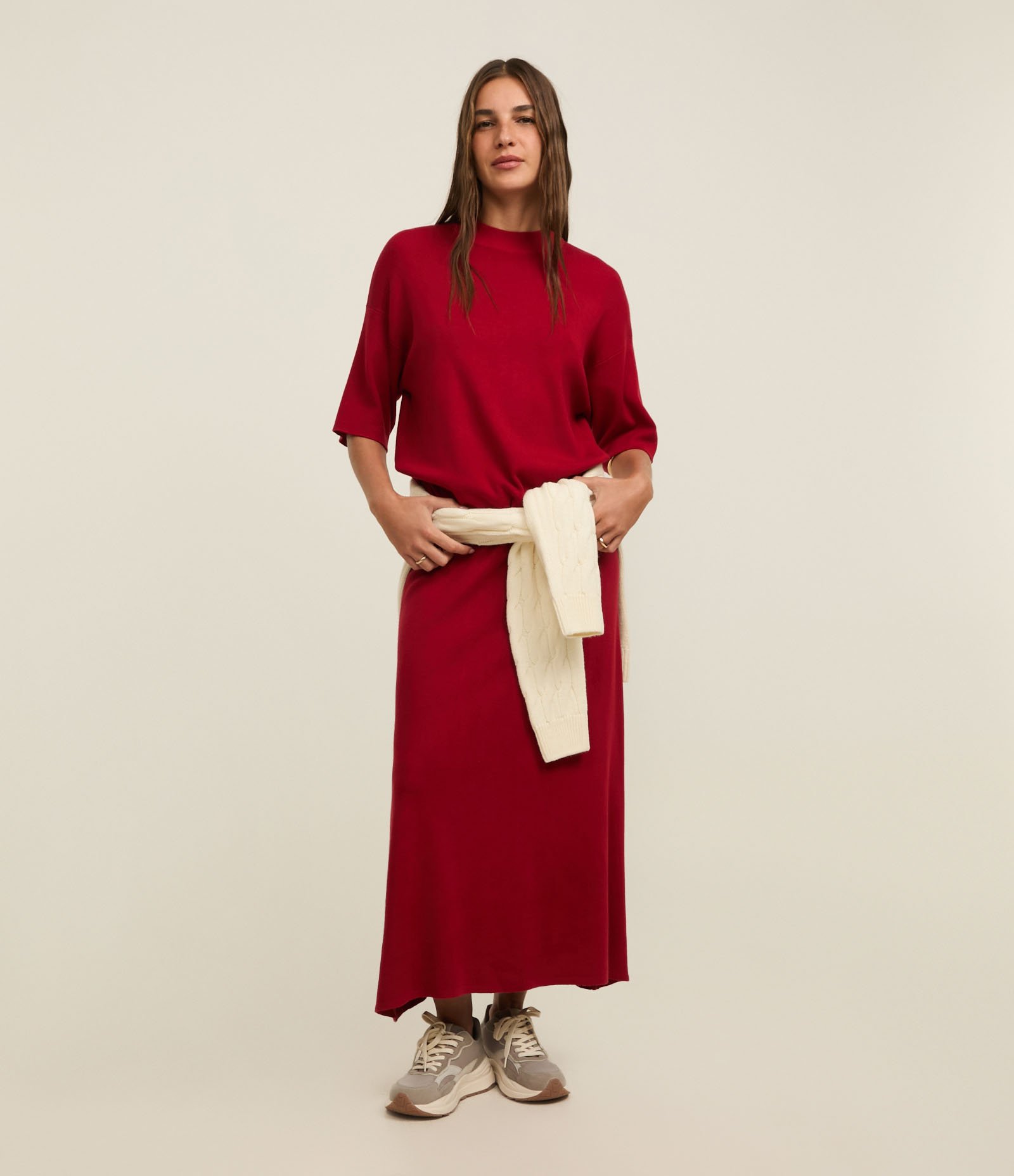 Saia Evasê Midi em Tricô com Caimento Leve Vermelho 1