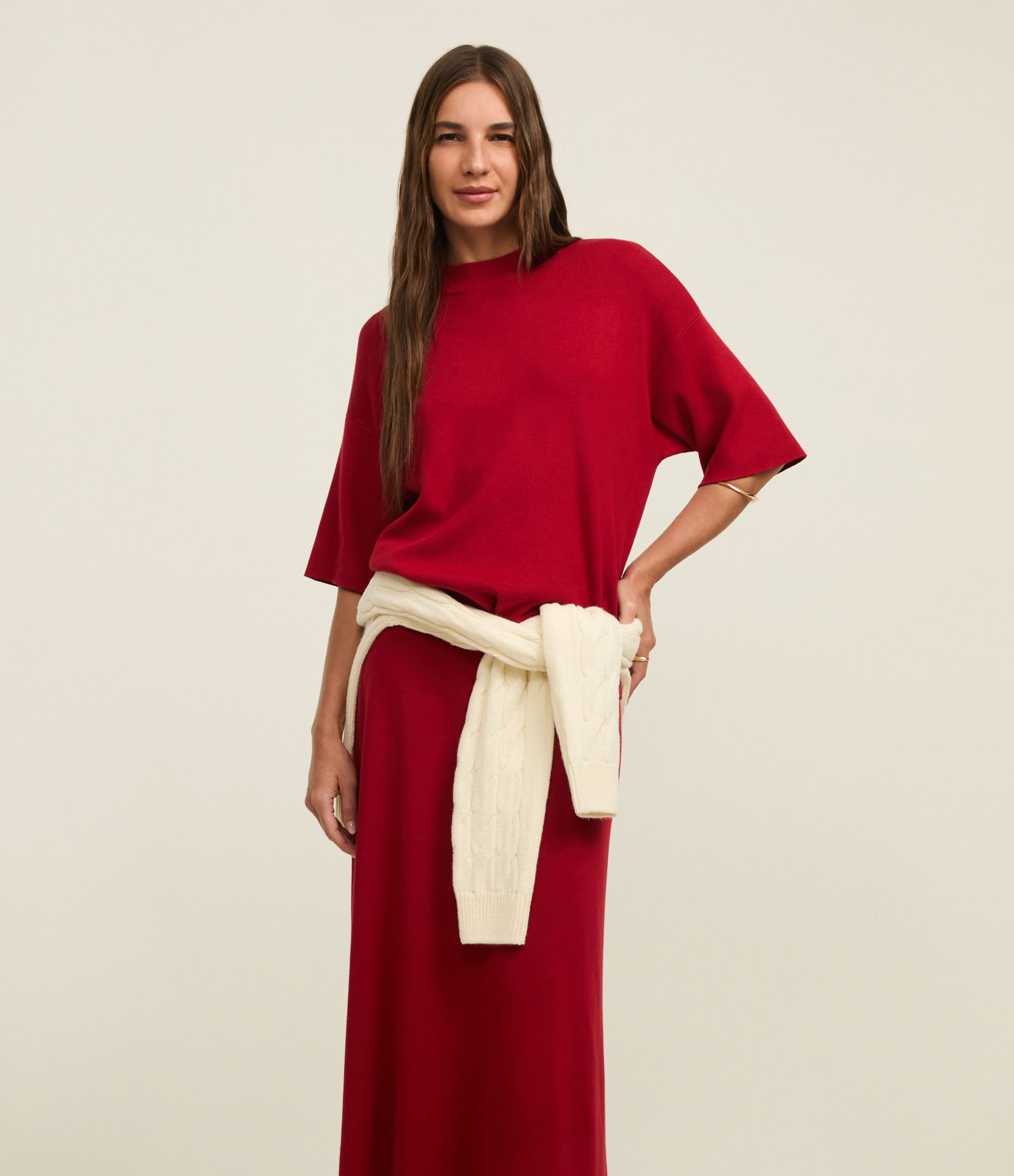 Saia Evasê Midi em Tricô com Caimento Leve Vermelho 2