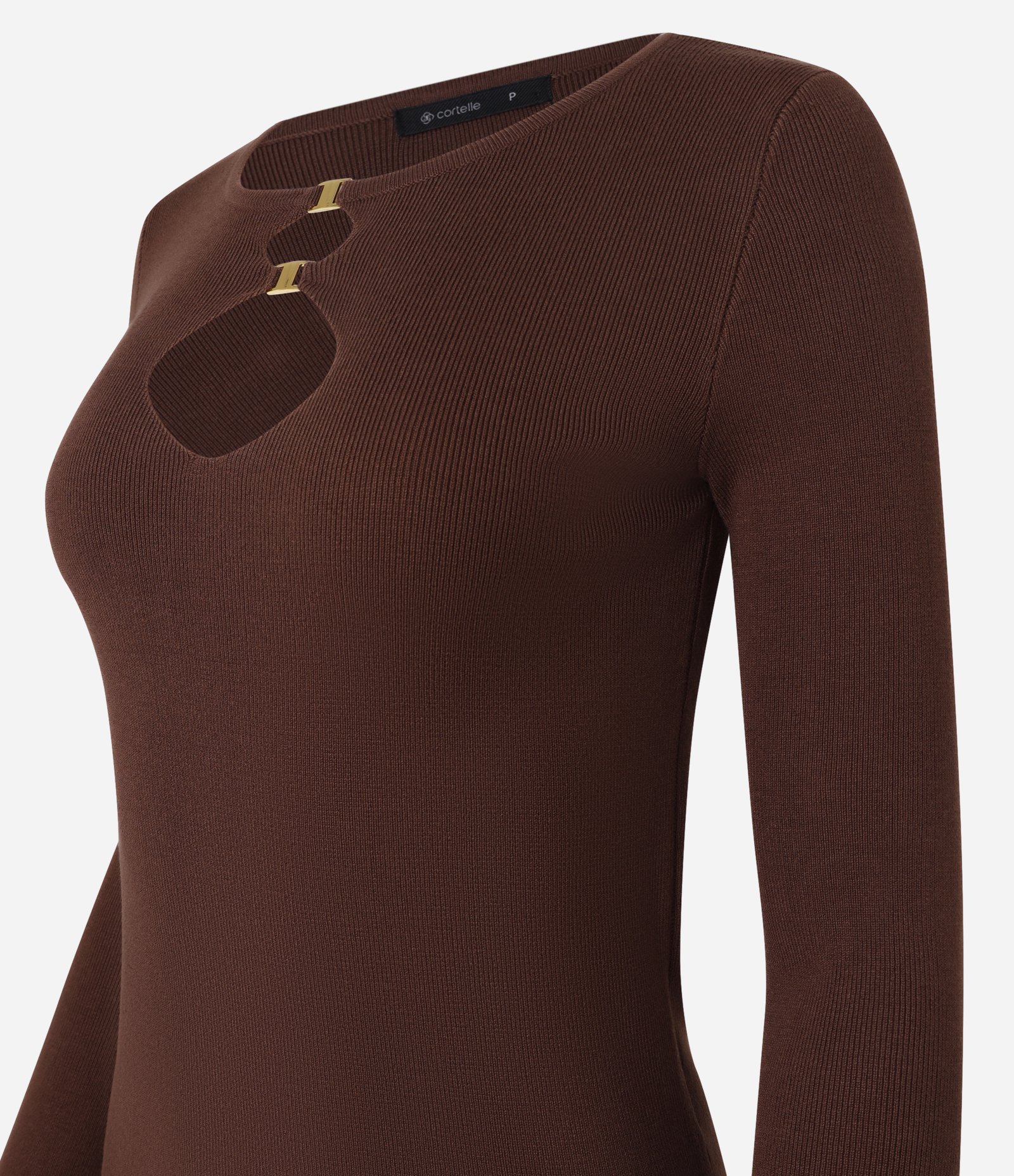 Blusa em Viscose com Vazados e Fivelas no Busto Marrom 6