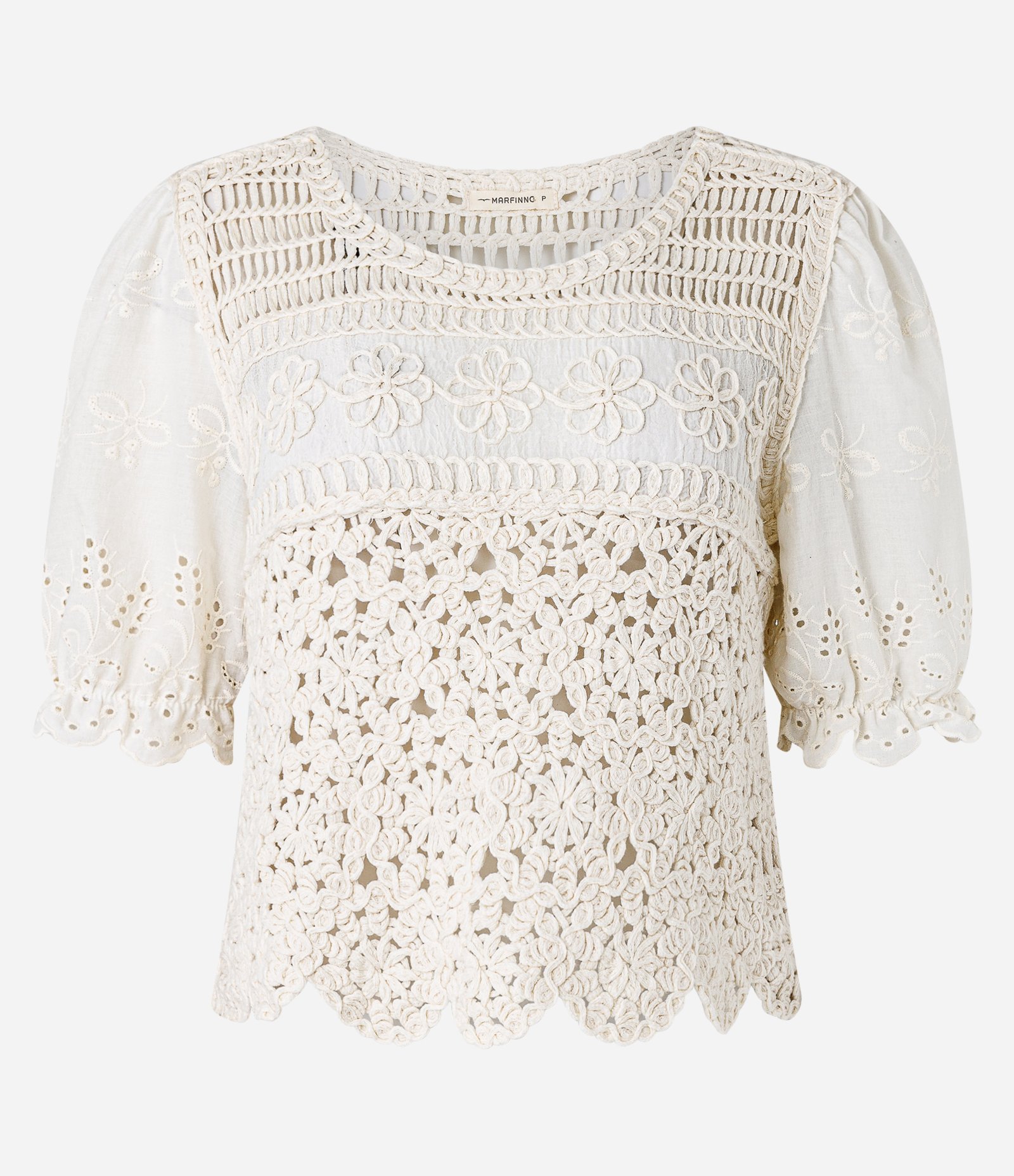 Blusa em Algodão com Efeito Crochê e Flores Bordadas Branco 5
