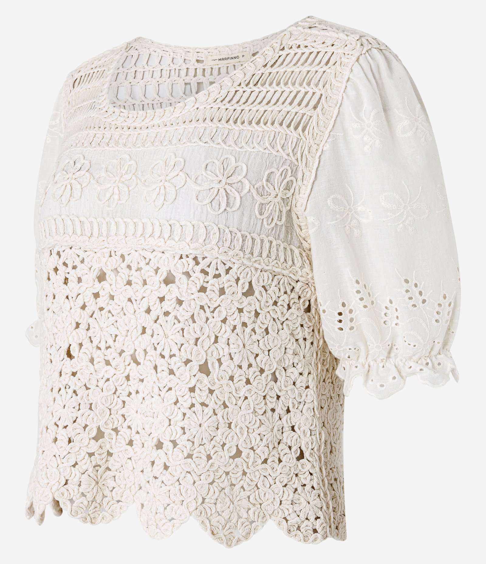 Blusa em Algodão com Efeito Crochê e Flores Bordadas Branco 6